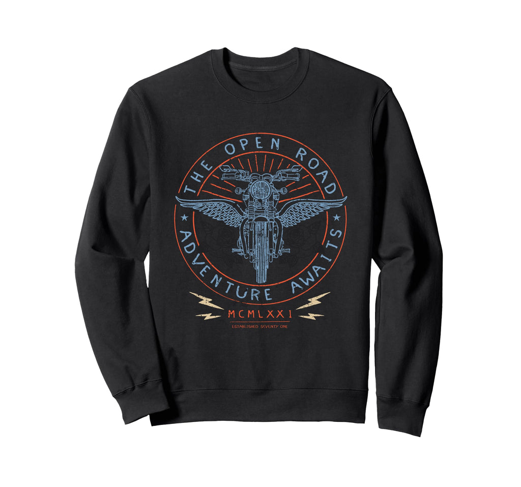 Adventure Awaits Motorcycle Biker 1971 Sweatshirt - Minimalist Print Unisex - T-Shirt, Sweatshirt, Hoodie