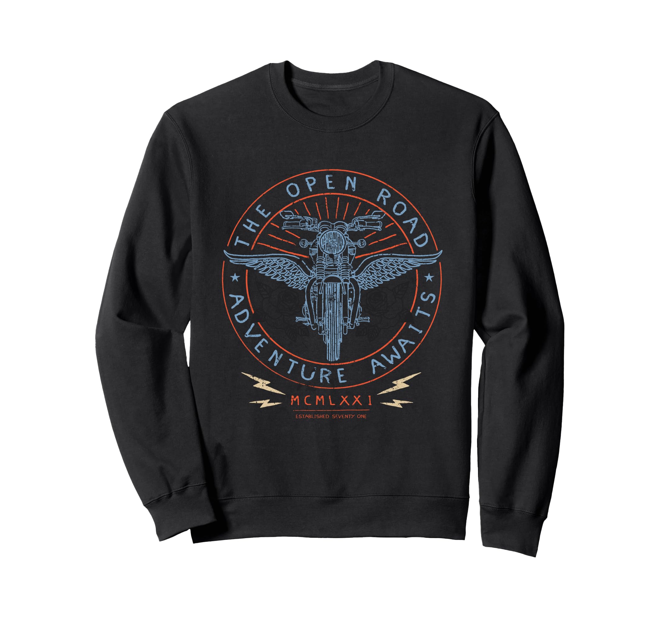 Adventure Awaits Motorcycle Biker 1971 Sweatshirt - Minimalist Print Unisex - T-Shirt, Sweatshirt, Hoodie