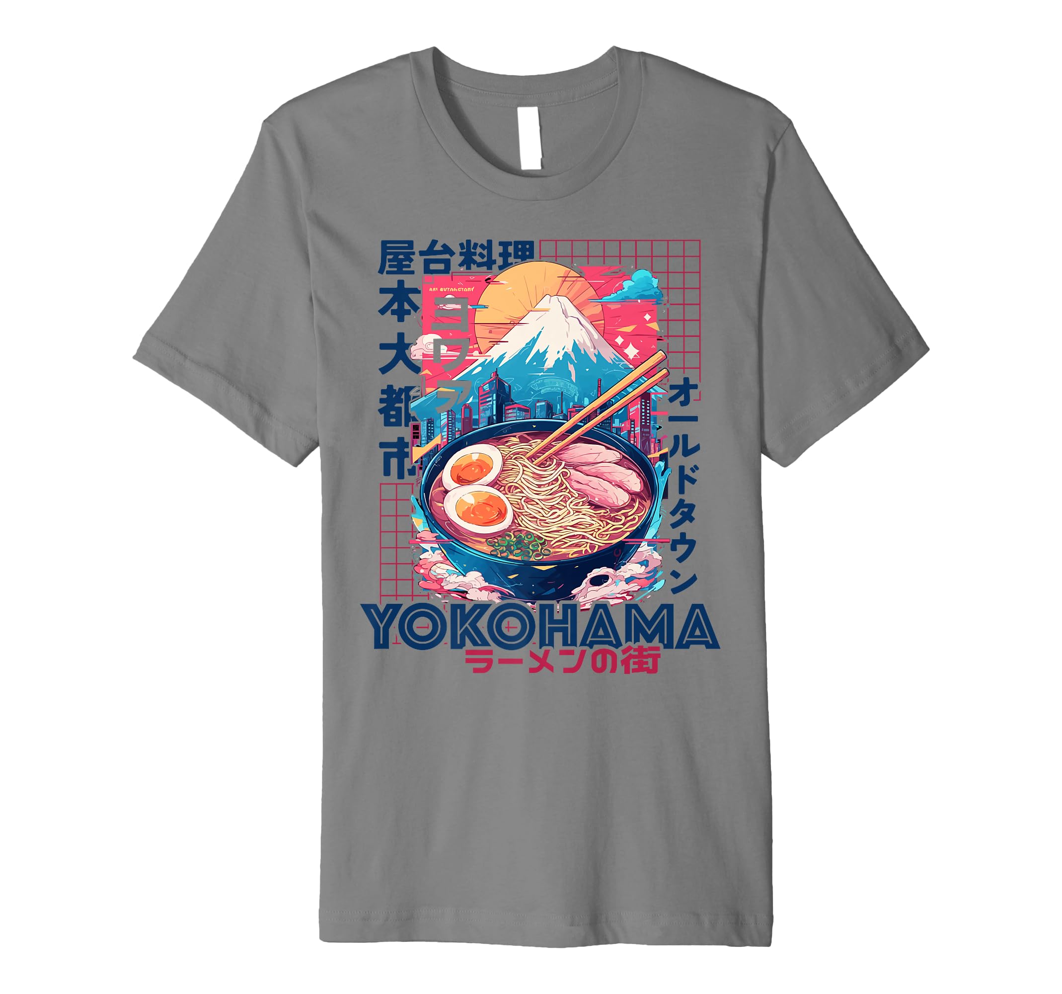 Yokohama City 80S Synthwave Ramen T-Shirt - Fun Novelty Design Men Women - T-Shirt, Sweatshirt, Hoodie