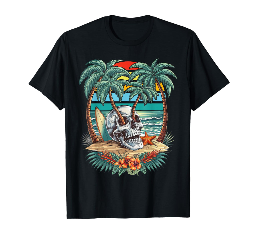 Palm Tree Skull Summer Beach T-Shirt - Casual Everyday Wear Men Women - T-Shirt, Sweatshirt, Hoodie