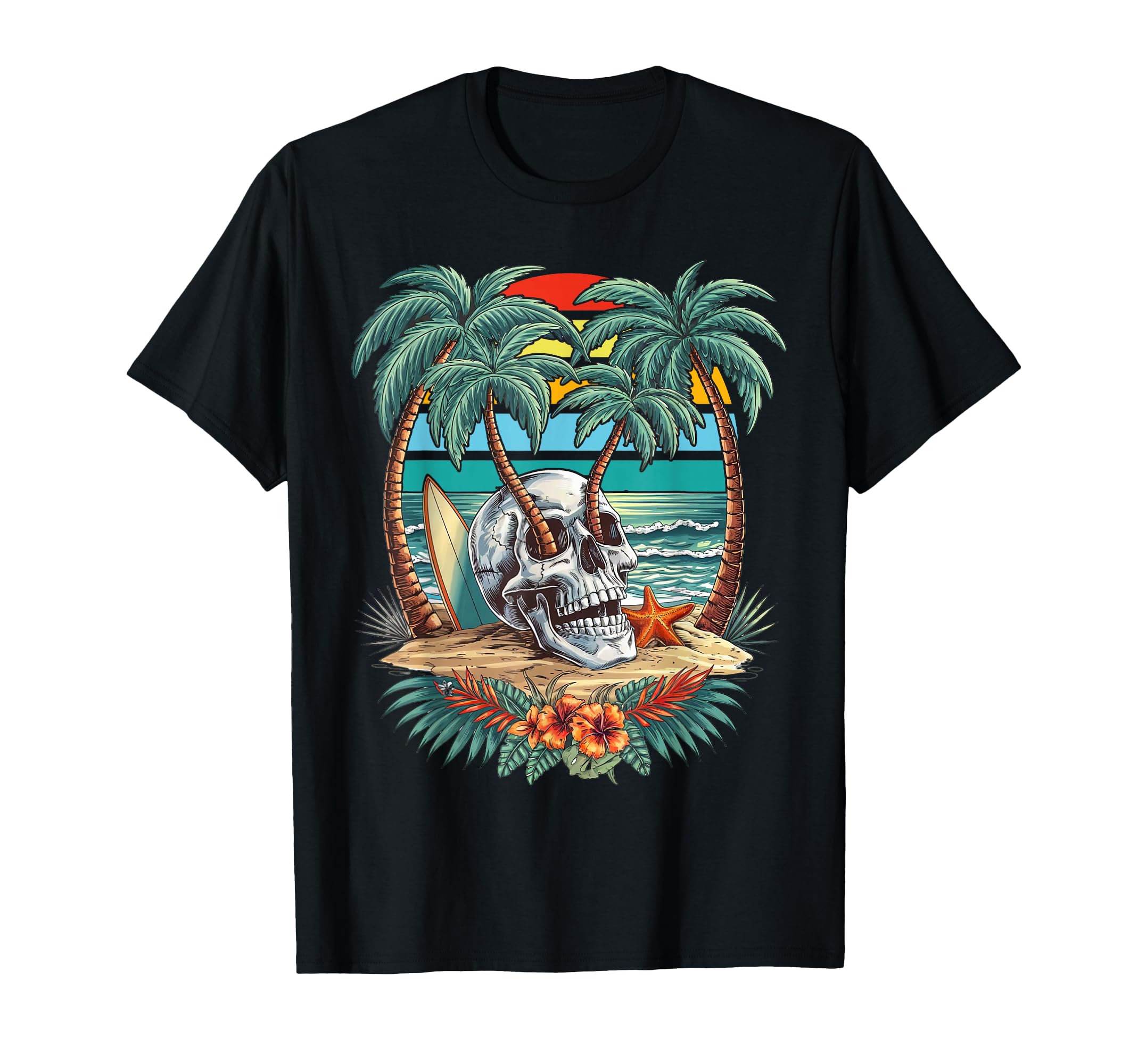 Palm Tree Skull Summer Beach Motorcycle T-Shirt - Graphic Print for Adults - T-Shirt, Sweatshirt, Hoodie