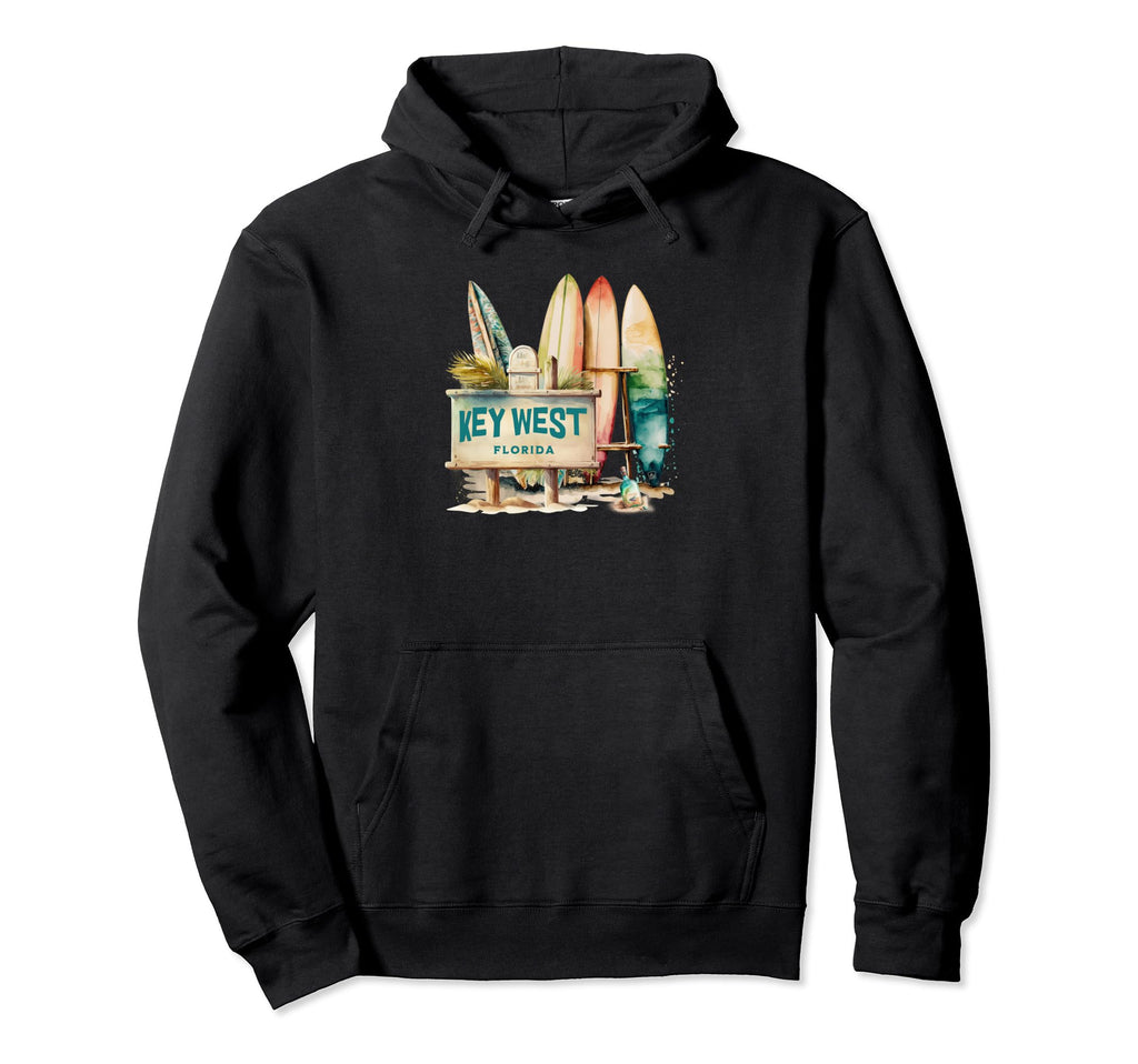Key West Florida Surfboard Beach Hoodie - Fun Novelty Design for Adults - T-Shirt, Sweatshirt, Hoodie