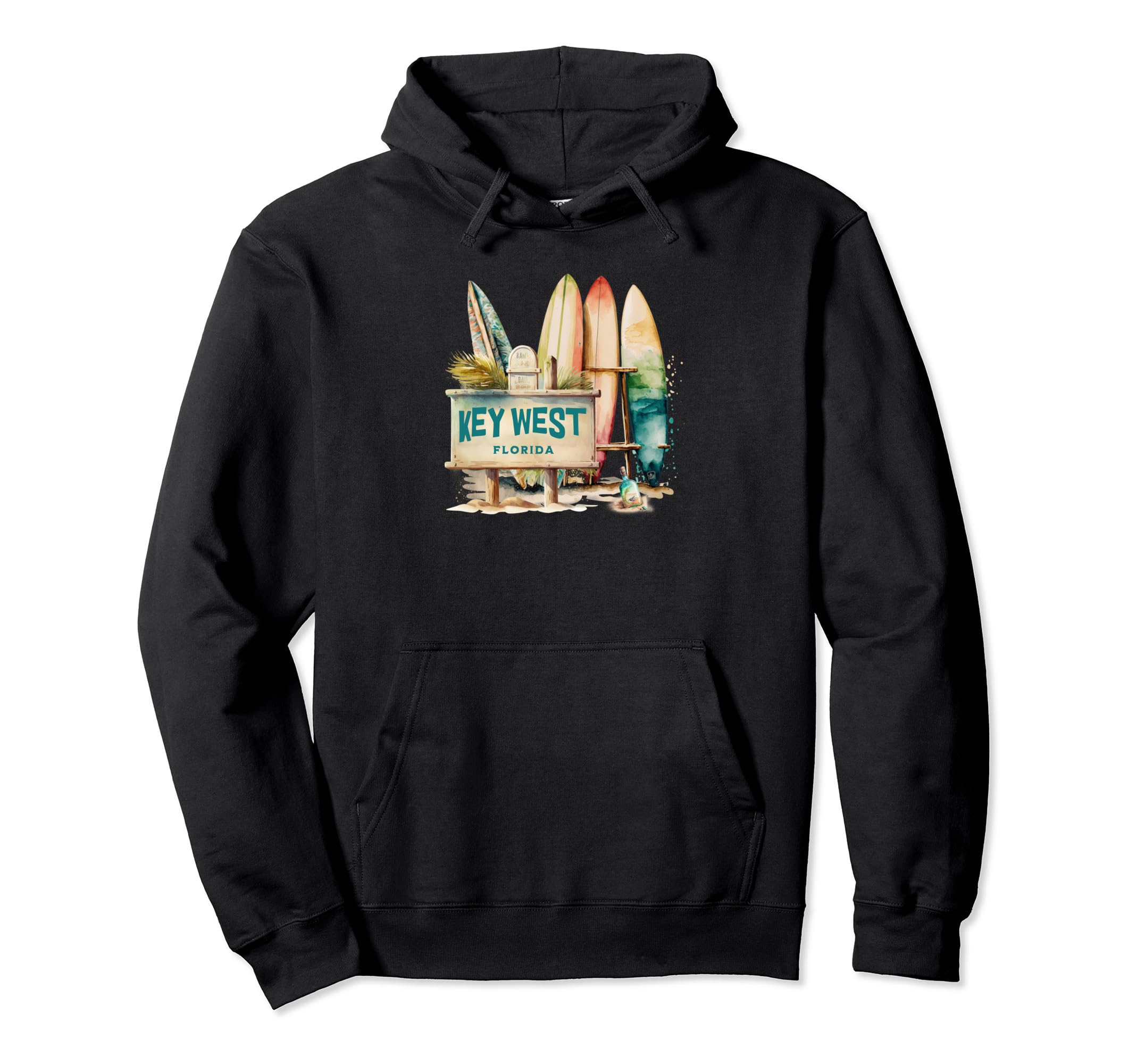 Key West Florida Surfboard Beach Hoodie - Fun Novelty Design for Adults - T-Shirt, Sweatshirt, Hoodie