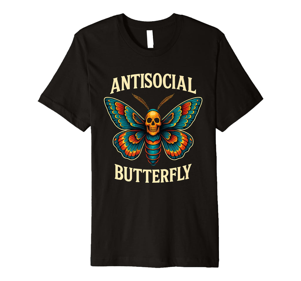 Antisocial Butterfly Skull Goth Moth Art T-Shirt - Custom Art Print Unisex - T-Shirt, Sweatshirt, Hoodie