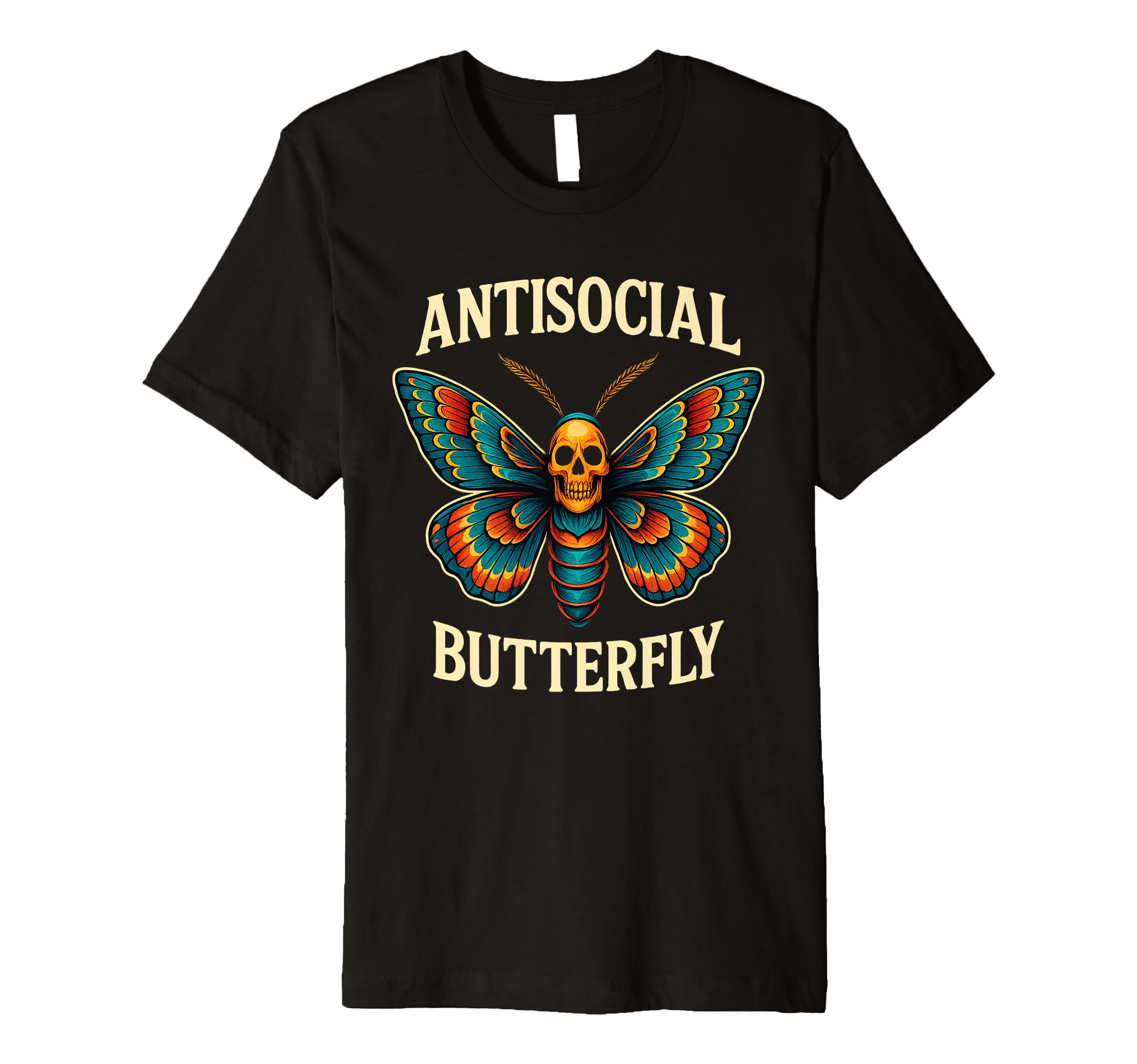 Antisocial Butterfly Skull Goth Moth Art T-Shirt - Custom Art Print Unisex - T-Shirt, Sweatshirt, Hoodie