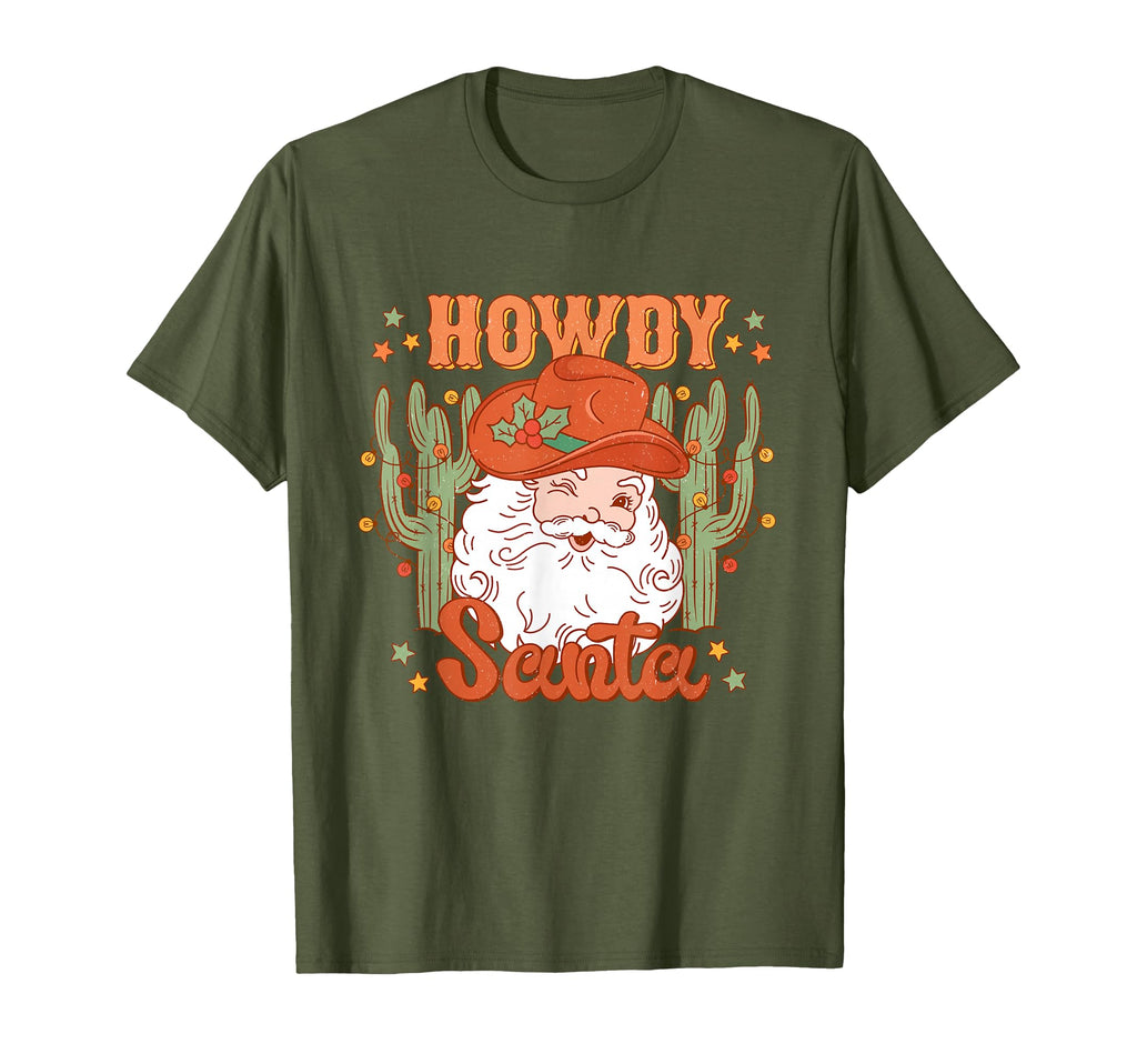 Howdy Santa Cowboy Western T-Shirt - Aesthetic Graphic for Adults - T-Shirt, Sweatshirt, Hoodie