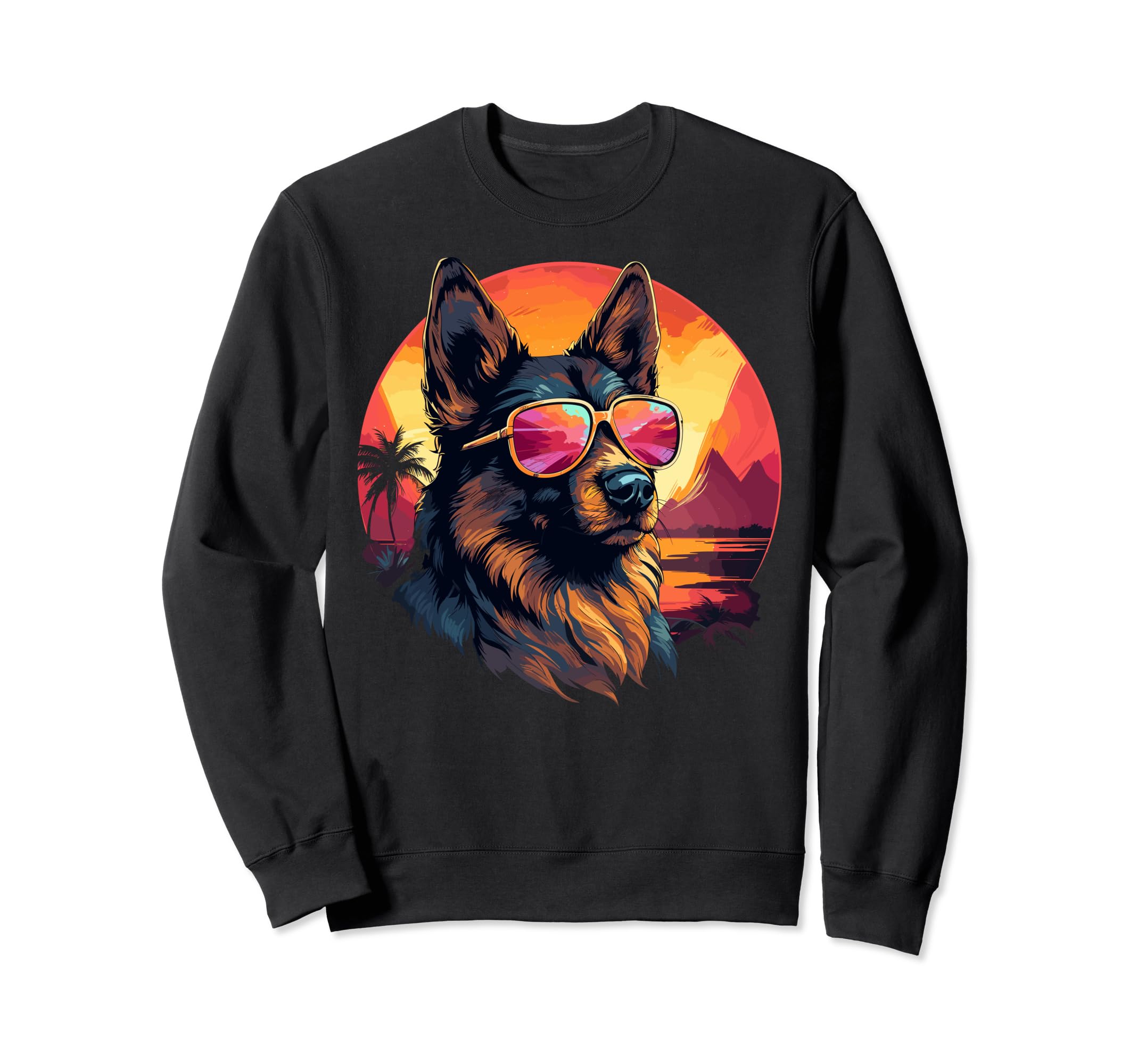 80S Synthwave German Shepherd Sweatshirt - Trendy Graphic Men Women - T-Shirt, Sweatshirt, Hoodie