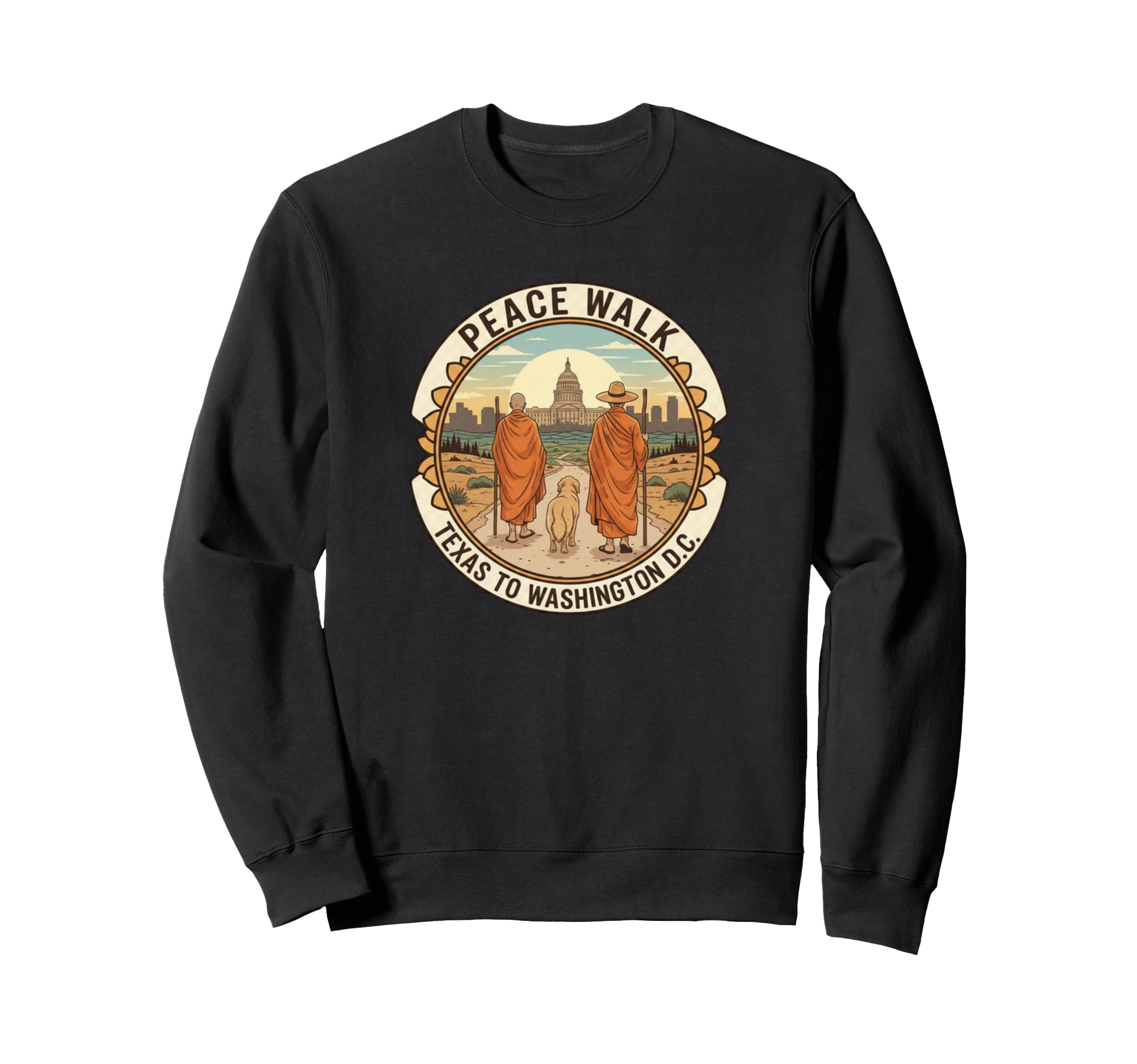 Peace Walk Monks Walking Mindfulness Sweatshirt - Unique Graphic for Adults - T-Shirt, Sweatshirt, Hoodie