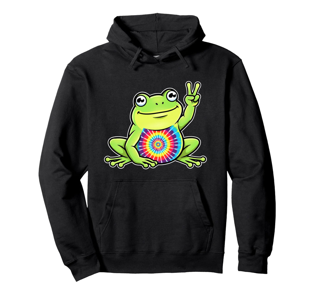 Groovy Frog Peace Sign Tie Dye Hippie Hoodie - Graphic Print Men Women - T-Shirt, Sweatshirt, Hoodie