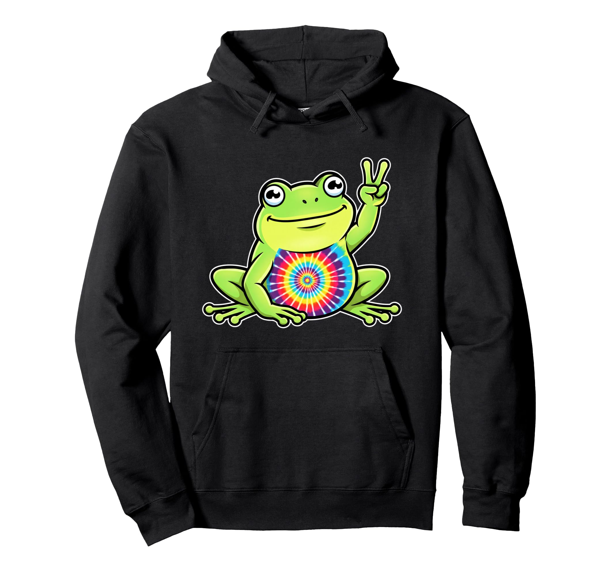 Groovy Frog Peace Sign Tie Dye Hippie Hoodie - Graphic Print Men Women - T-Shirt, Sweatshirt, Hoodie