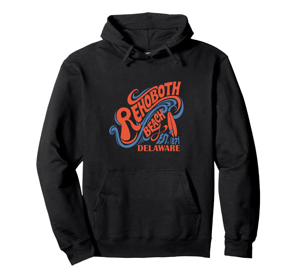 Rehoboth Beach Delaware Groovy Typography Hoodie - Novelty Apparel Unisex - T-Shirt, Sweatshirt, Hoodie