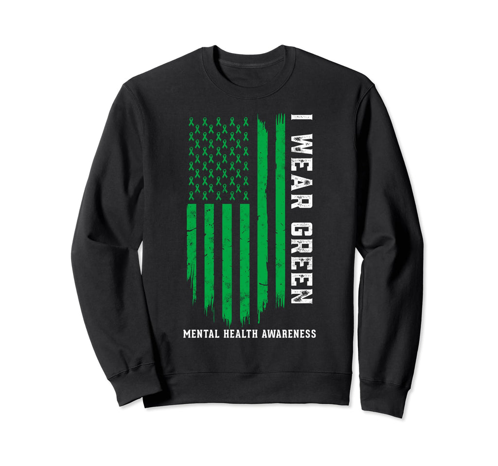 I Wear Green Ribbon American Flag Sweatshirt - Graphic Print Men Women - T-Shirt, Sweatshirt, Hoodie