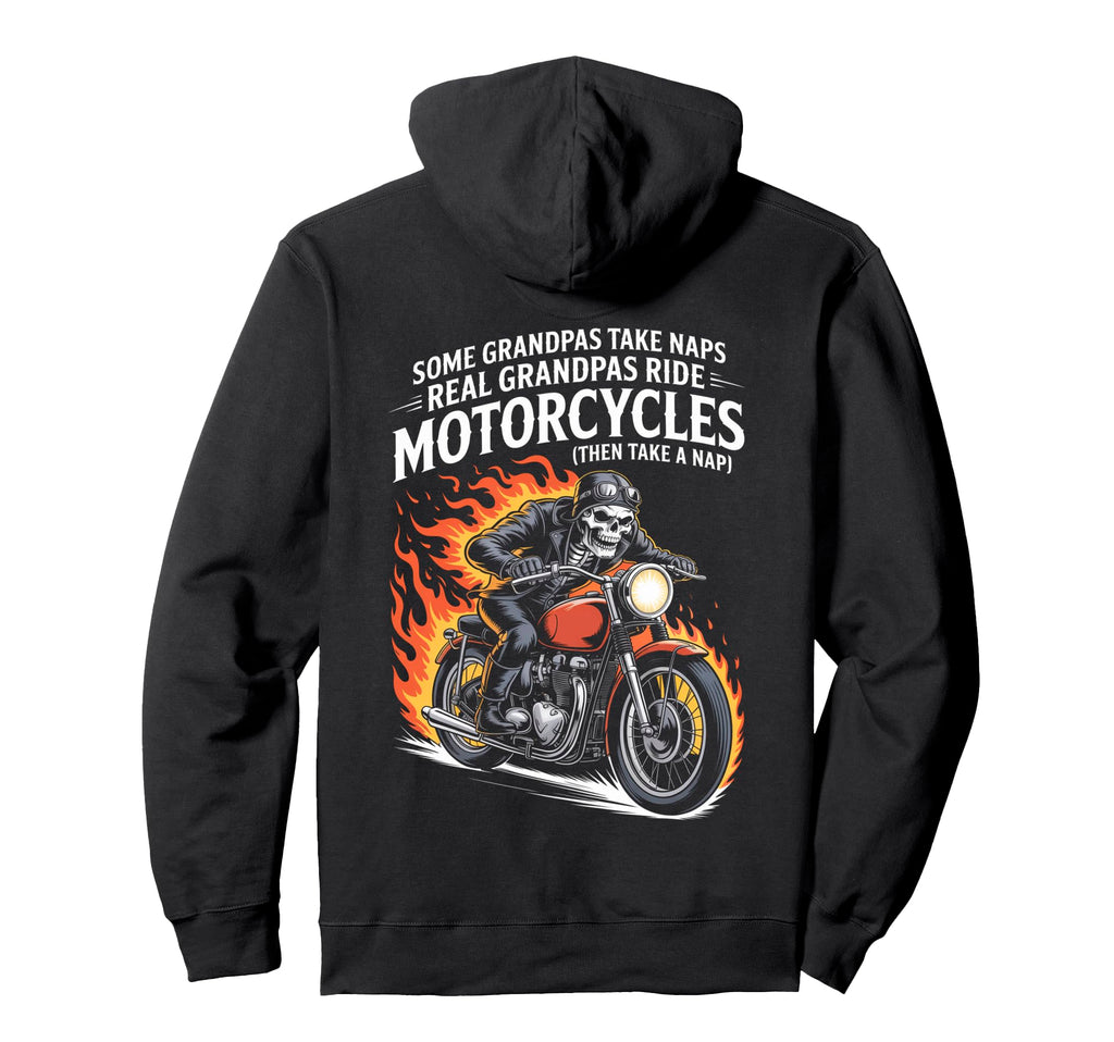 Motorcycle Grandpa Riding Biker Hoodie - Fun Novelty Design Men Women - T-Shirt, Sweatshirt, Hoodie