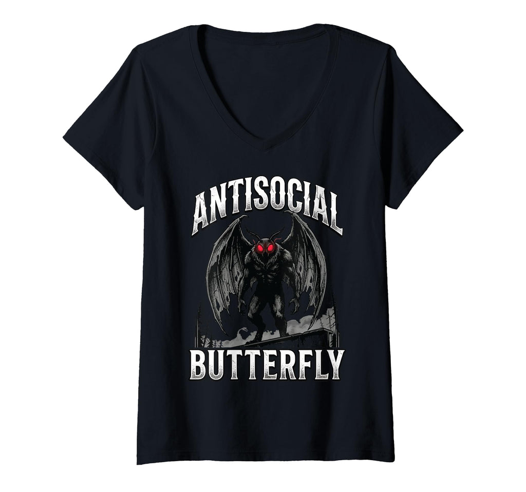 Womens Antisocial Butterfly V Neck T-Shirt - Graphic Print Unisex - T-Shirt, Sweatshirt, Hoodie