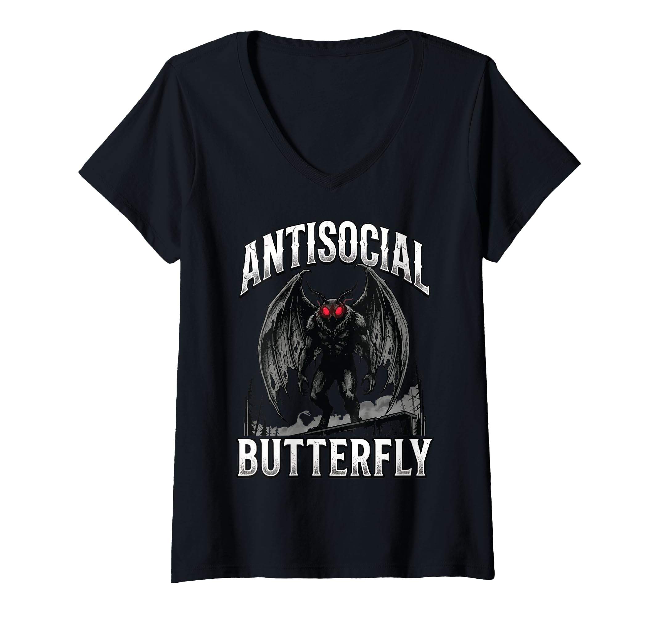 Womens Antisocial Butterfly V Neck T-Shirt - Graphic Print Unisex - T-Shirt, Sweatshirt, Hoodie