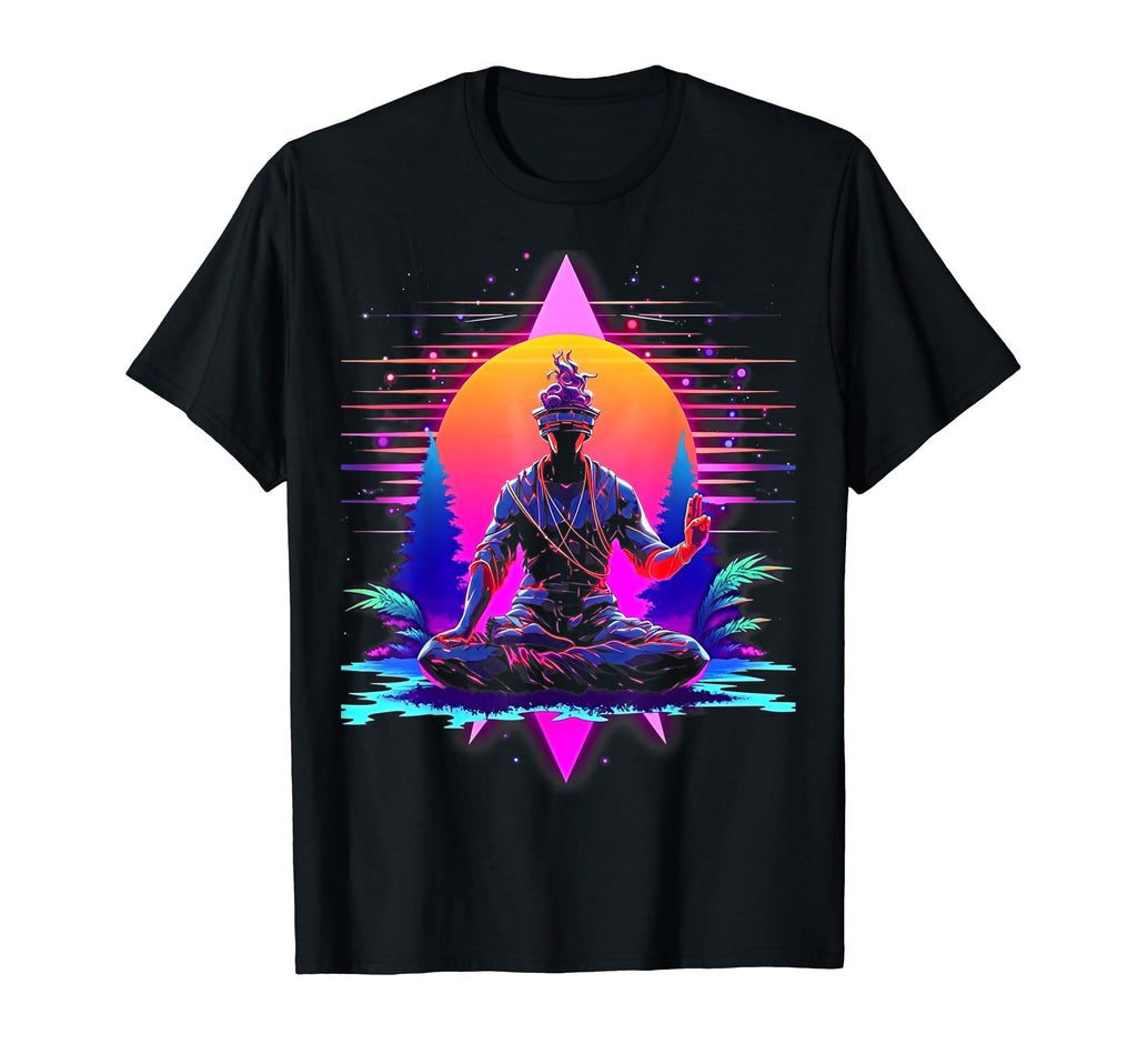 Synthwave Alien Buddha Cyberpunk 80S T-Shirt - Custom Art Print for Adults - T-Shirt, Sweatshirt, Hoodie