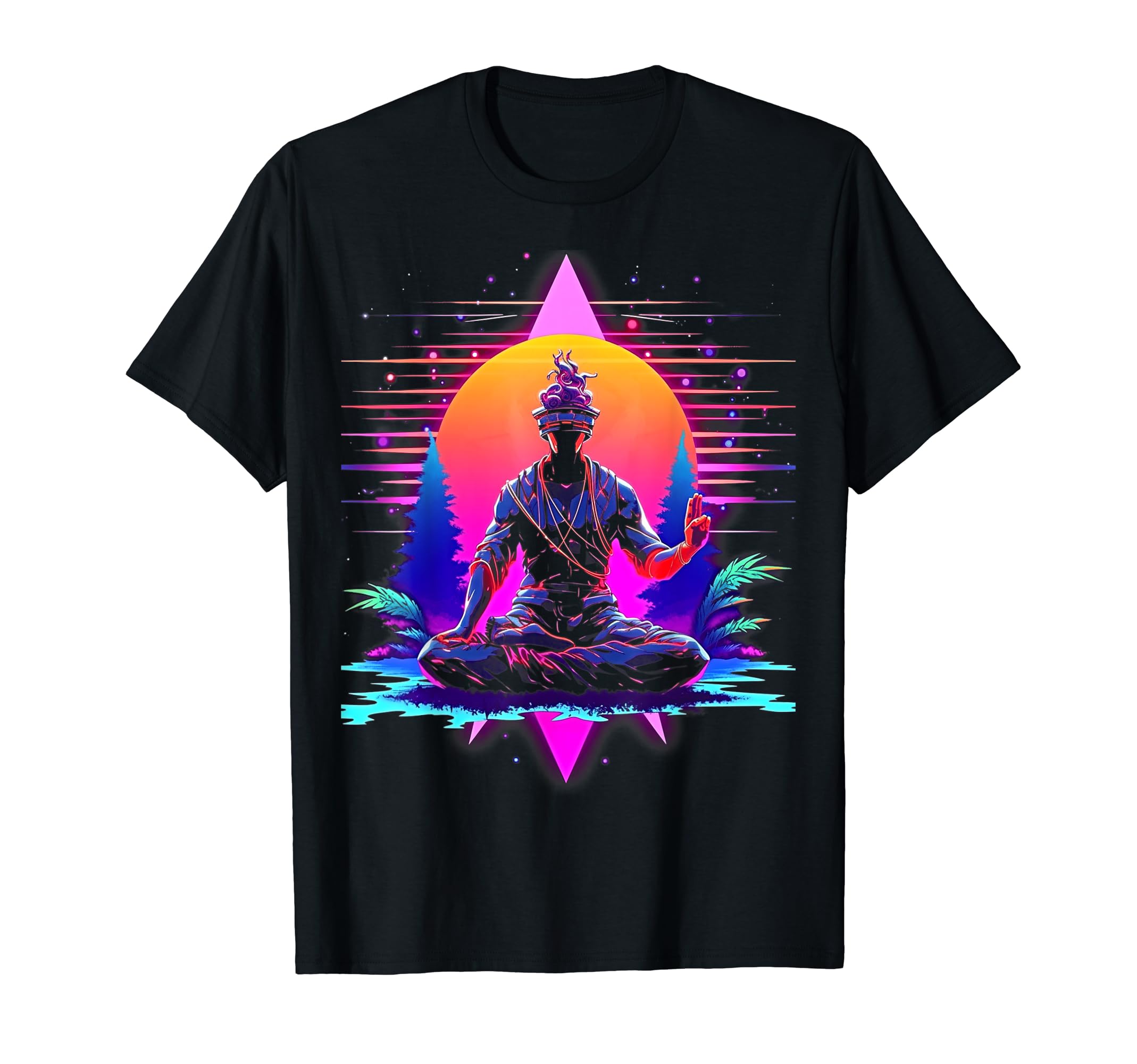 Synthwave Alien Buddha Cyberpunk 80S T-Shirt - Custom Art Print for Adults - T-Shirt, Sweatshirt, Hoodie