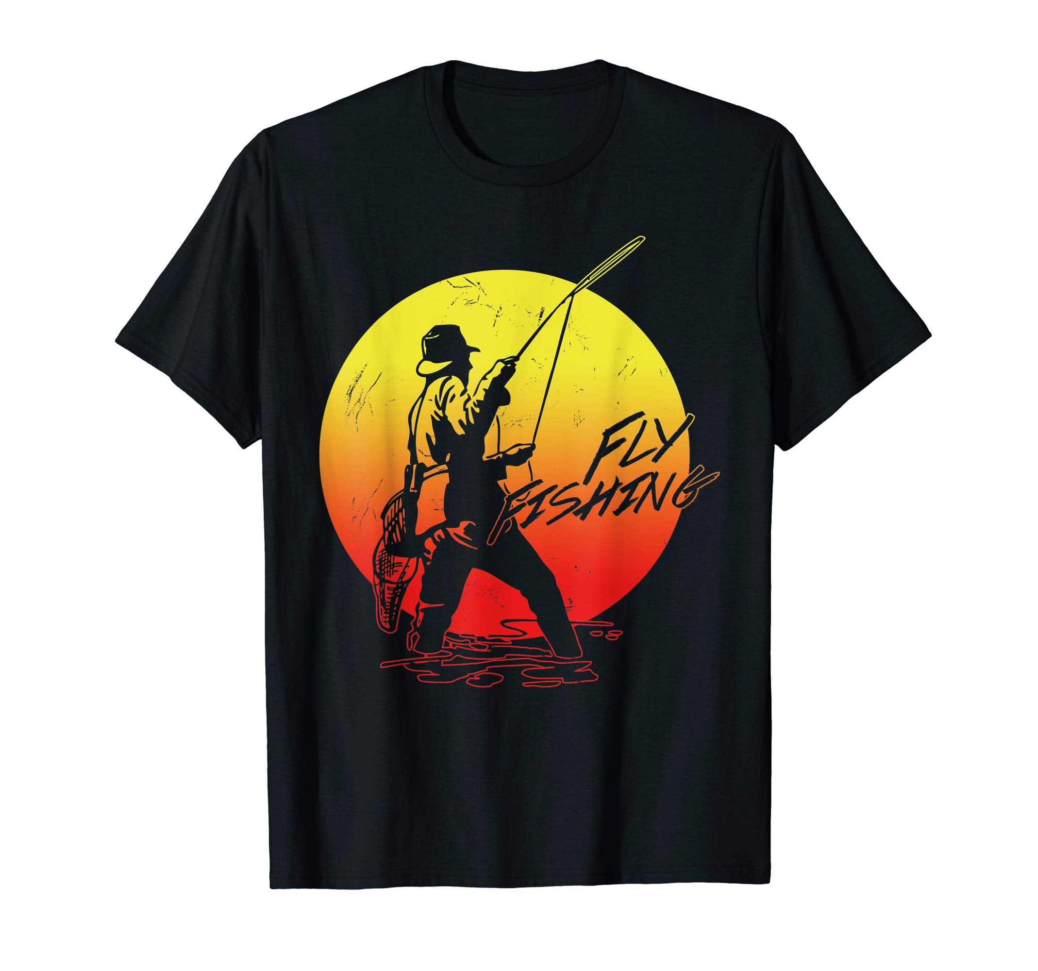 Fly Fishing Sunset Distressed T-Shirt - Graphic Print Men Women - T-Shirt, Sweatshirt, Hoodie