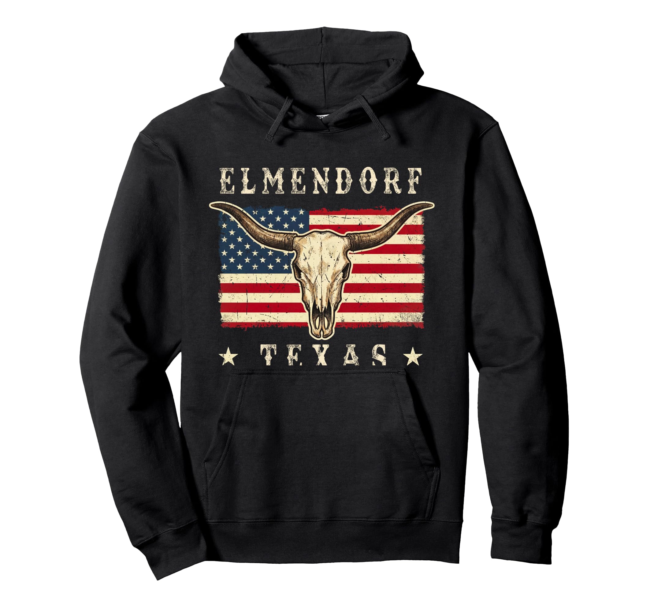 Elmendorf Texas Western Patriotic Skull Hoodie - Graphic Print Unisex - T-Shirt, Sweatshirt, Hoodie