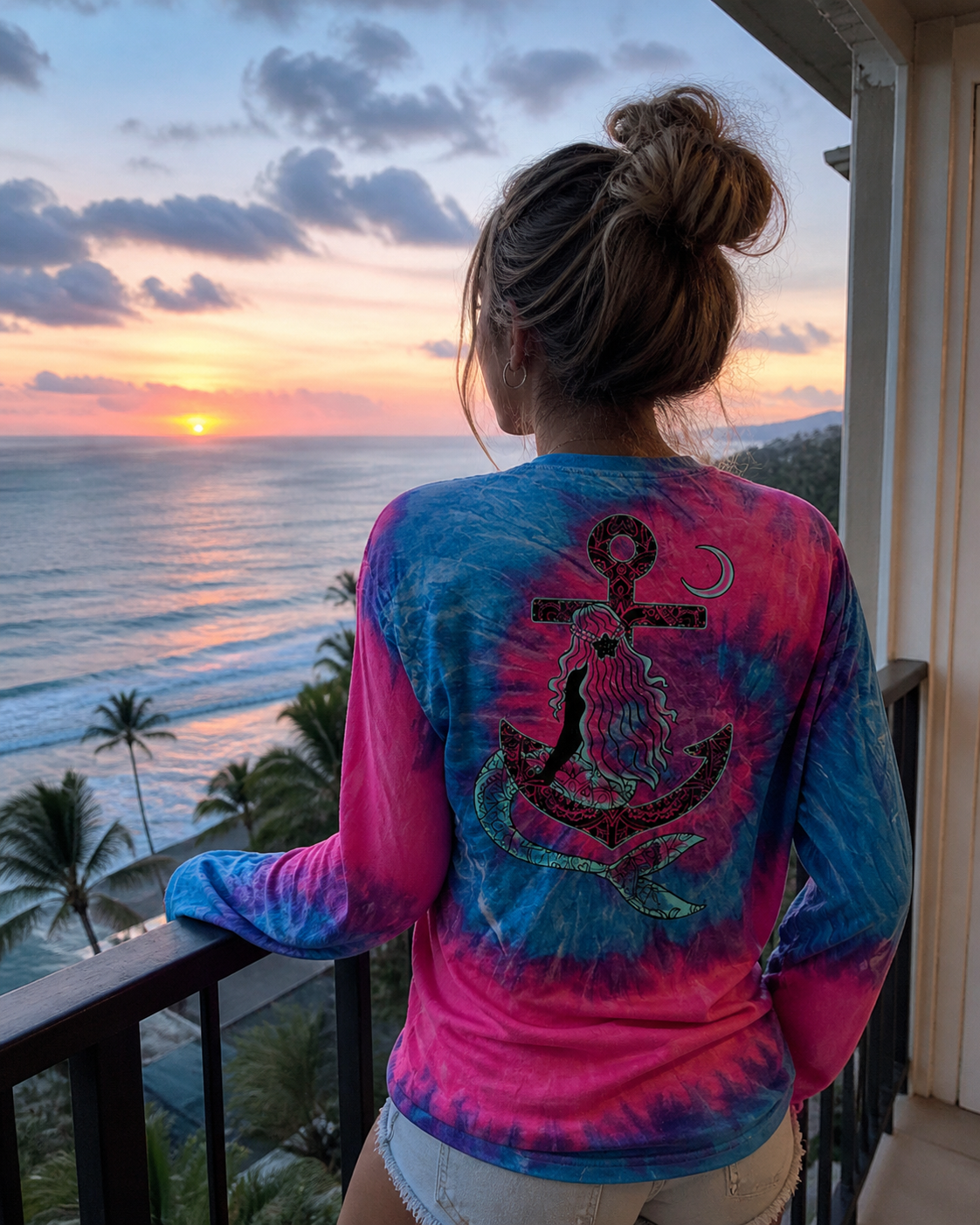Southern Attitude Tortuga Moon Mermaid Anchor Tie Dye - Adult & Kids T-Shirts, Sweatshirts & Hoodies apparel design preview 1