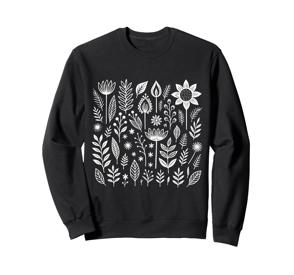 Botanical Folk Art Floral Nature Sweatshirt - Minimalist Print Men Women - T-Shirt, Sweatshirt, Hoodie
