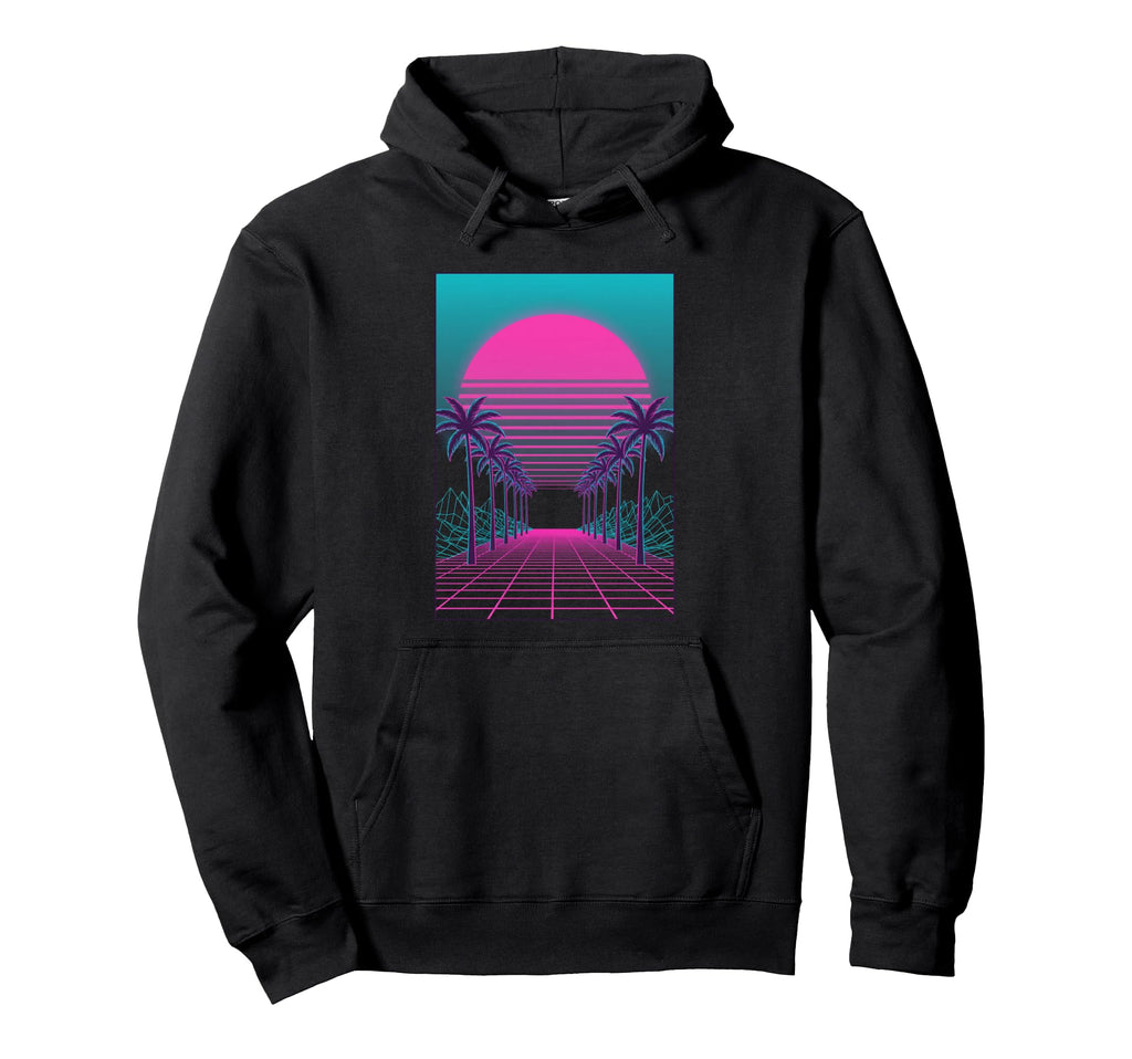 Vaporwave Sunset Palm Trees Synthwave Hoodie - Aesthetic Graphic Unisex - T-Shirt, Sweatshirt, Hoodie