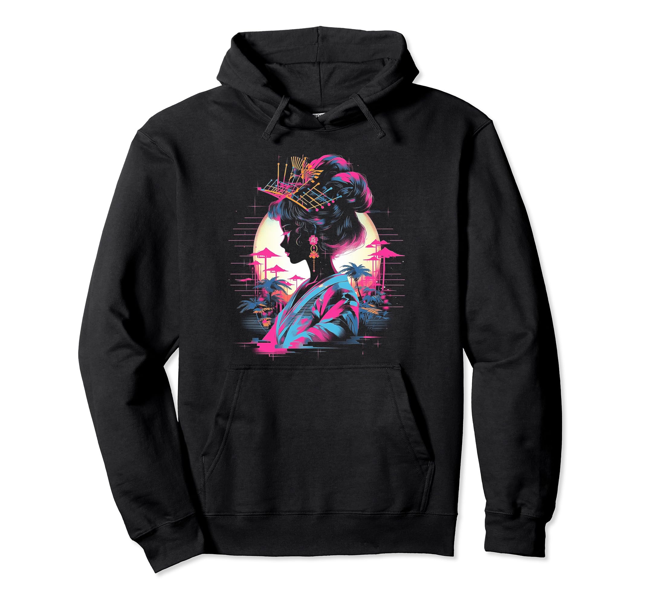 Vaporwave Geisha 80S Synthwave 19 Hoodie - Unique Graphic Unisex - T-Shirt, Sweatshirt, Hoodie