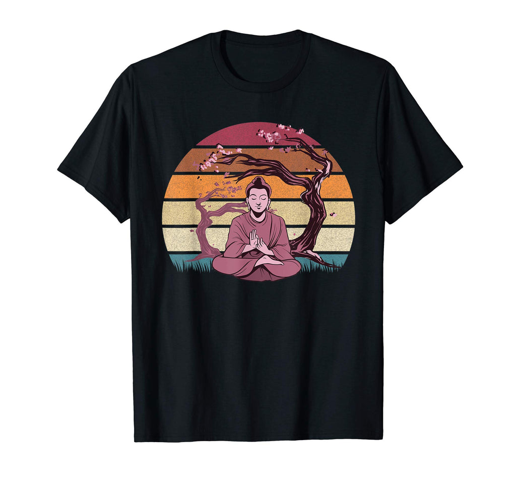 Meditating Zen Sunset Buddha Sakura T-Shirt - Unique Graphic for Adults - T-Shirt, Sweatshirt, Hoodie