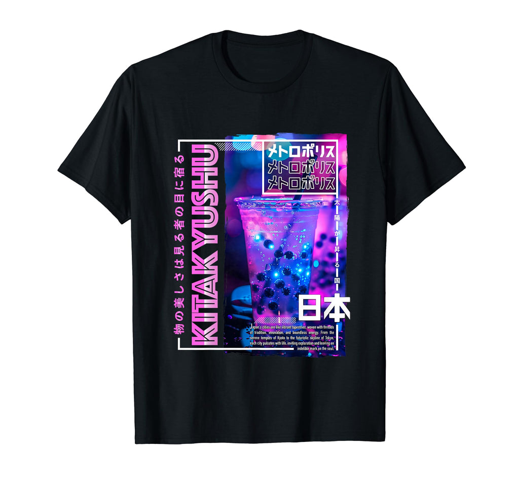 Kitakyushu City 80S Synthwave Boba T-Shirt - Custom Art Print for Adults - T-Shirt, Sweatshirt, Hoodie