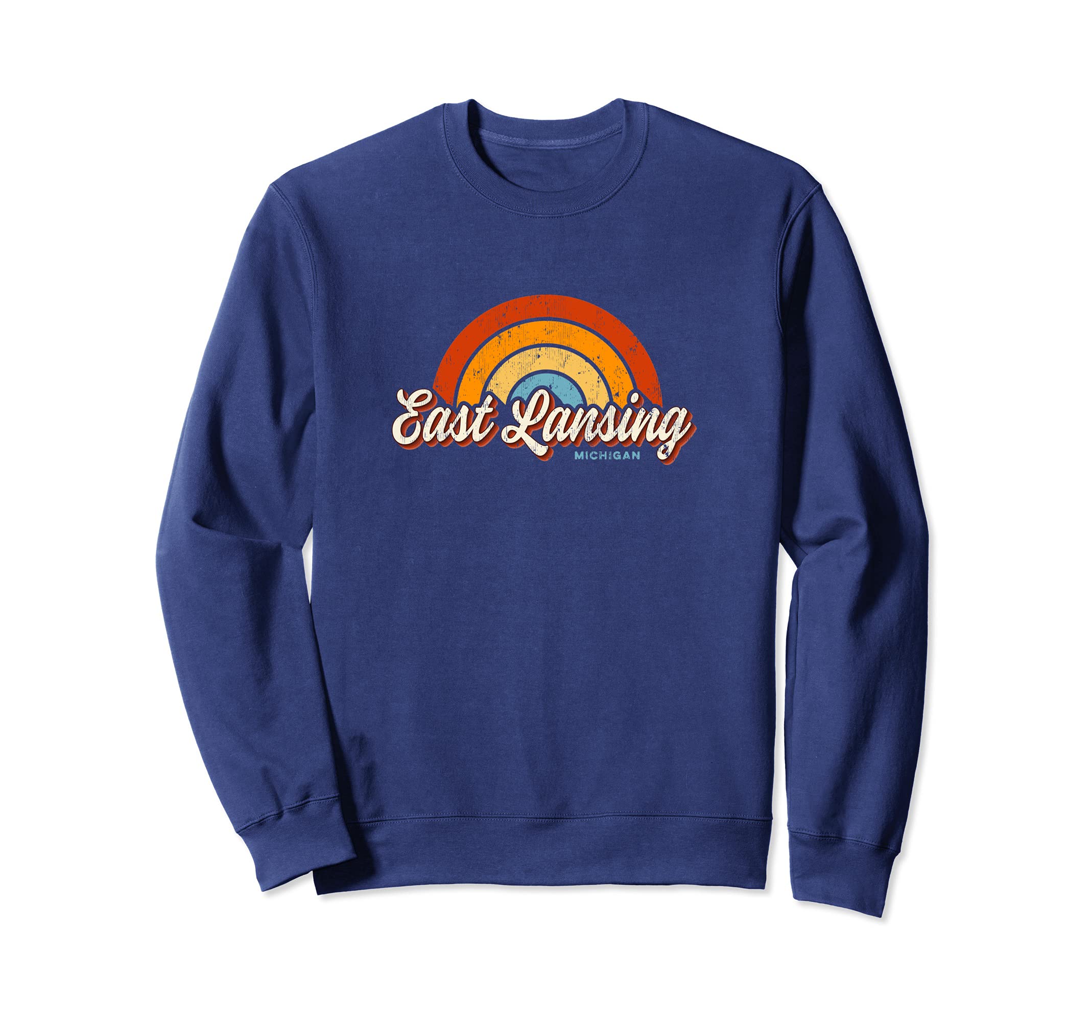 East Lansing Michigan Mi Rainbow 70S Sweatshirt - Trendy Graphic for Adults - T-Shirt, Sweatshirt, Hoodie