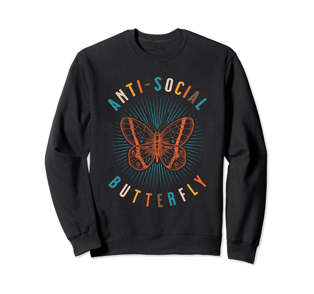 Anti Social Butterfly Shy Sweatshirt - Fun Novelty Design Unisex - T-Shirt, Sweatshirt, Hoodie