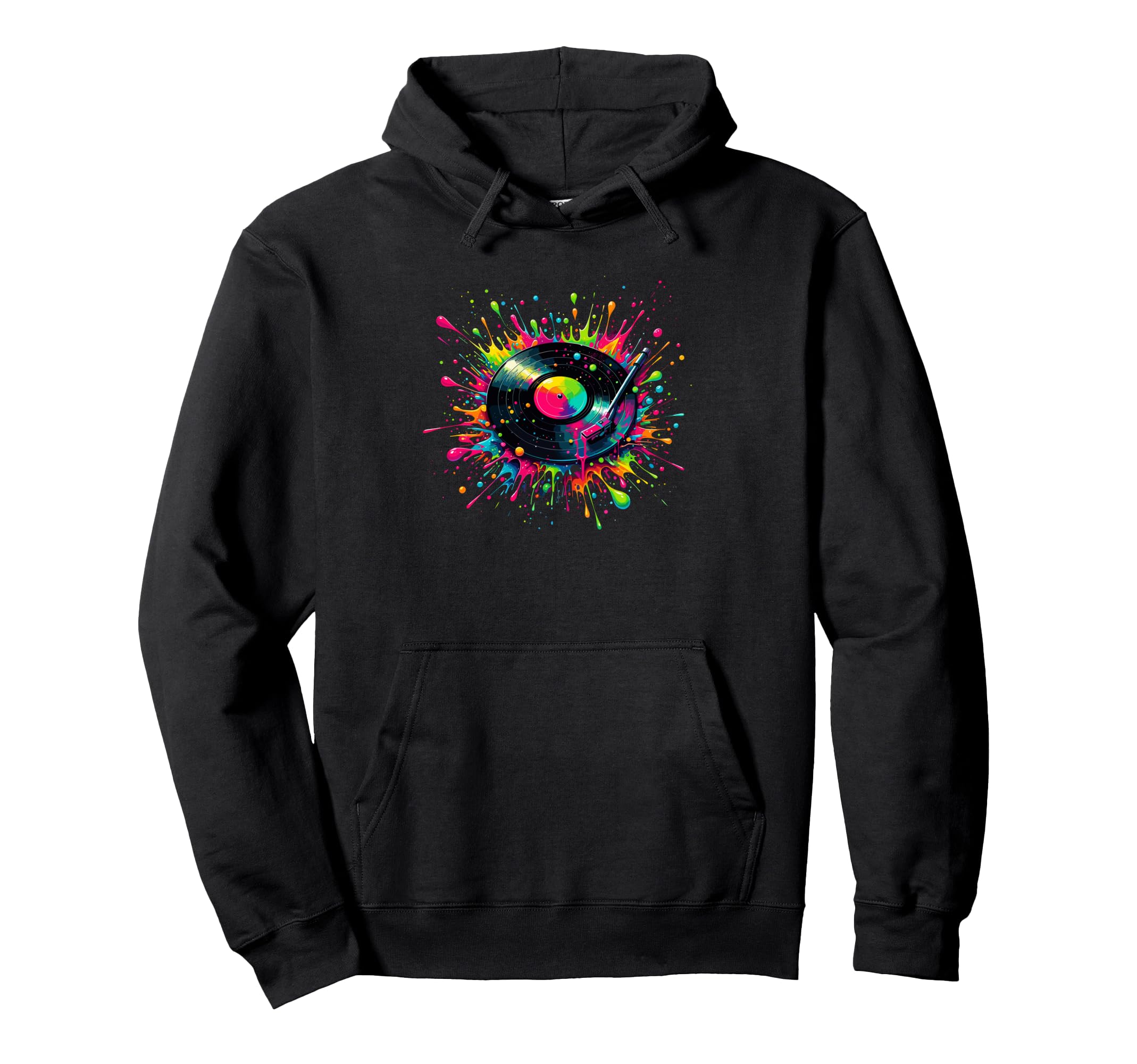 Splash Art Vinyl Disc Record Player Hoodie - Aesthetic Graphic for Adults - T-Shirt, Sweatshirt, Hoodie