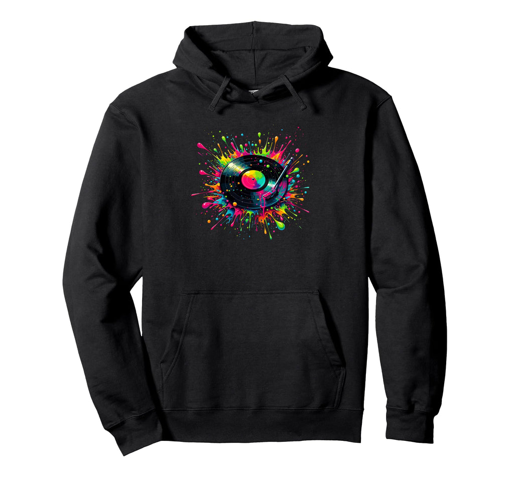 Splash Art Vinyl Disc Record Player Music Hoodie - Graphic Print Men Women - T-Shirt, Sweatshirt, Hoodie
