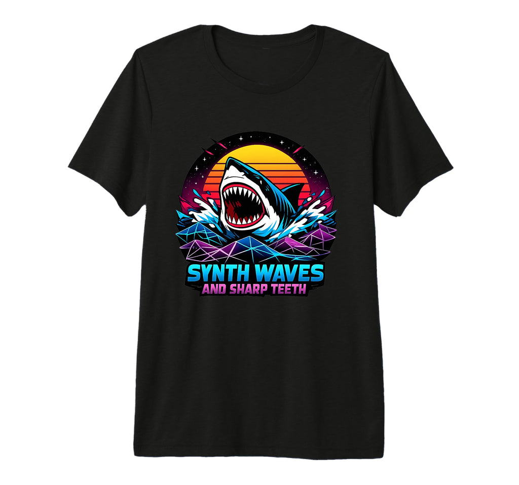 Synth Waves And Sharp Teeth 80S Shark T-Shirt - Trendy Graphic for Adults - T-Shirt, Sweatshirt, Hoodie