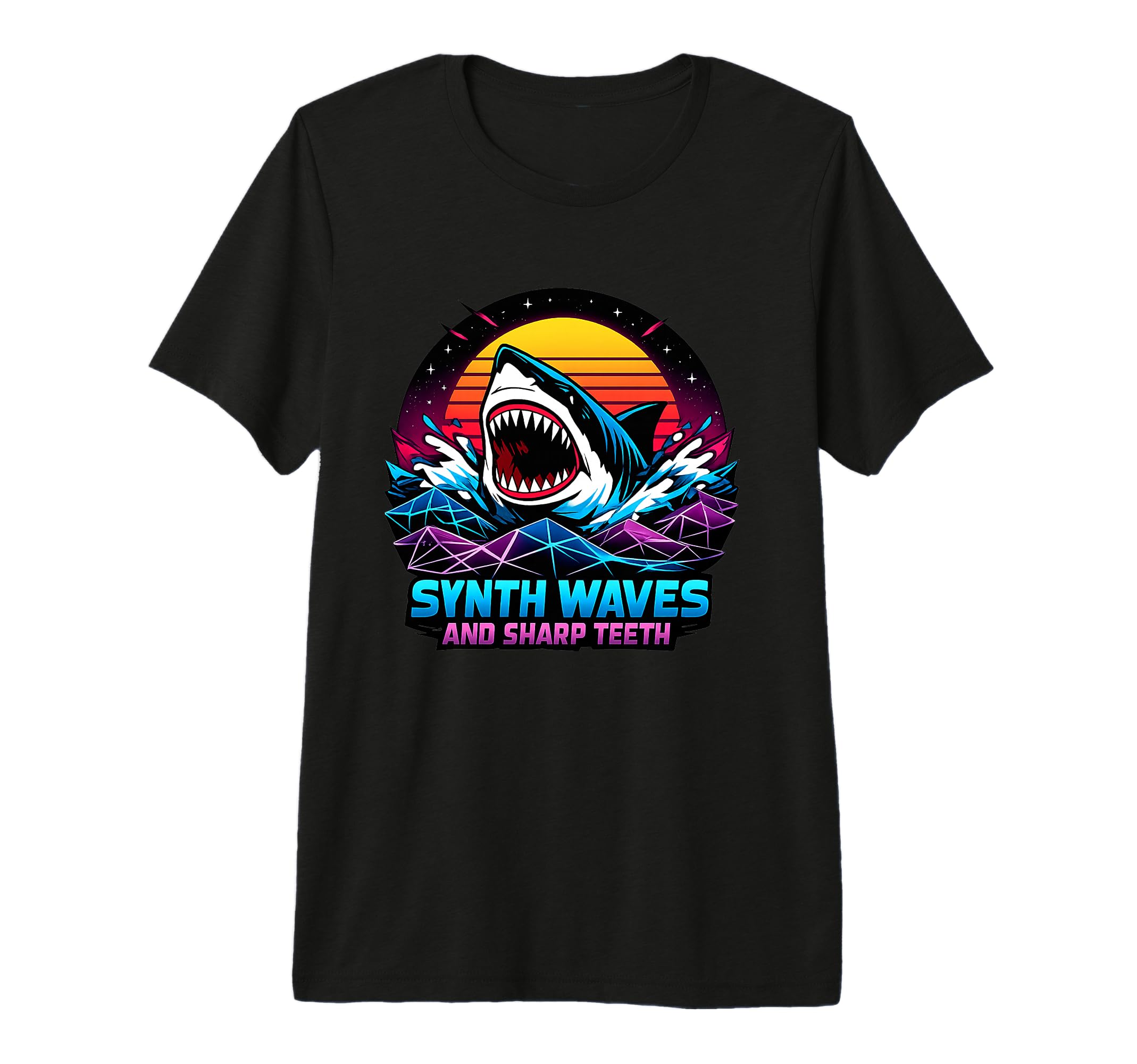 Synth Waves And Sharp Teeth 80S Shark T-Shirt - Trendy Graphic for Adults - T-Shirt, Sweatshirt, Hoodie