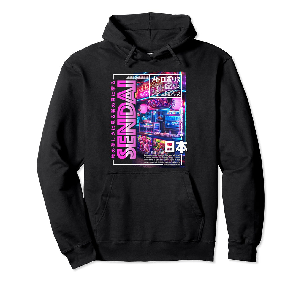 Sendai City 80S Synthwave Streetfood Hoodie - Custom Art Print for Adults - T-Shirt, Sweatshirt, Hoodie