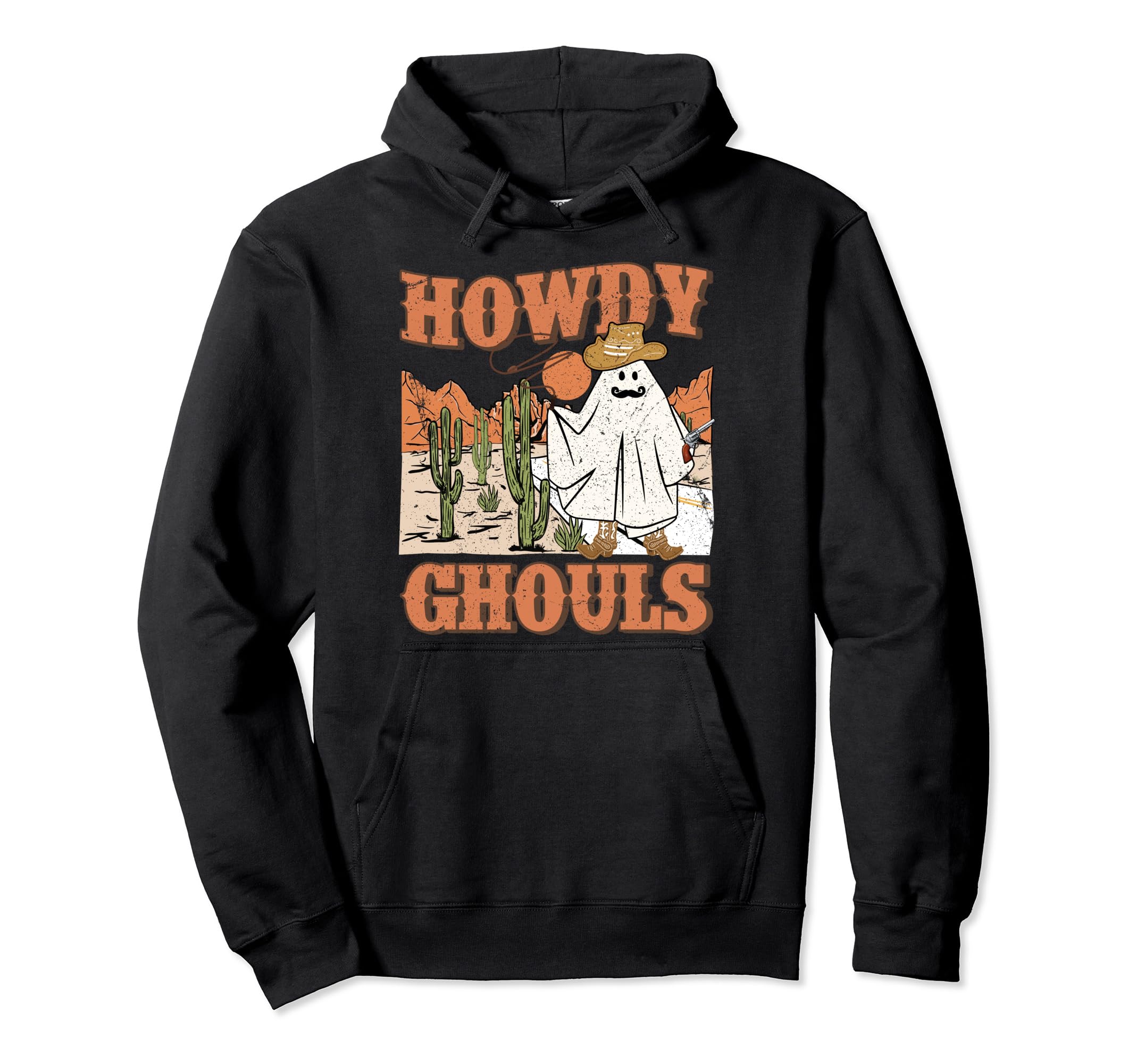 Howdy Ghouls Halloween Ghost Cowboy Hoodie - Fun Novelty Design for Adults - T-Shirt, Sweatshirt, Hoodie