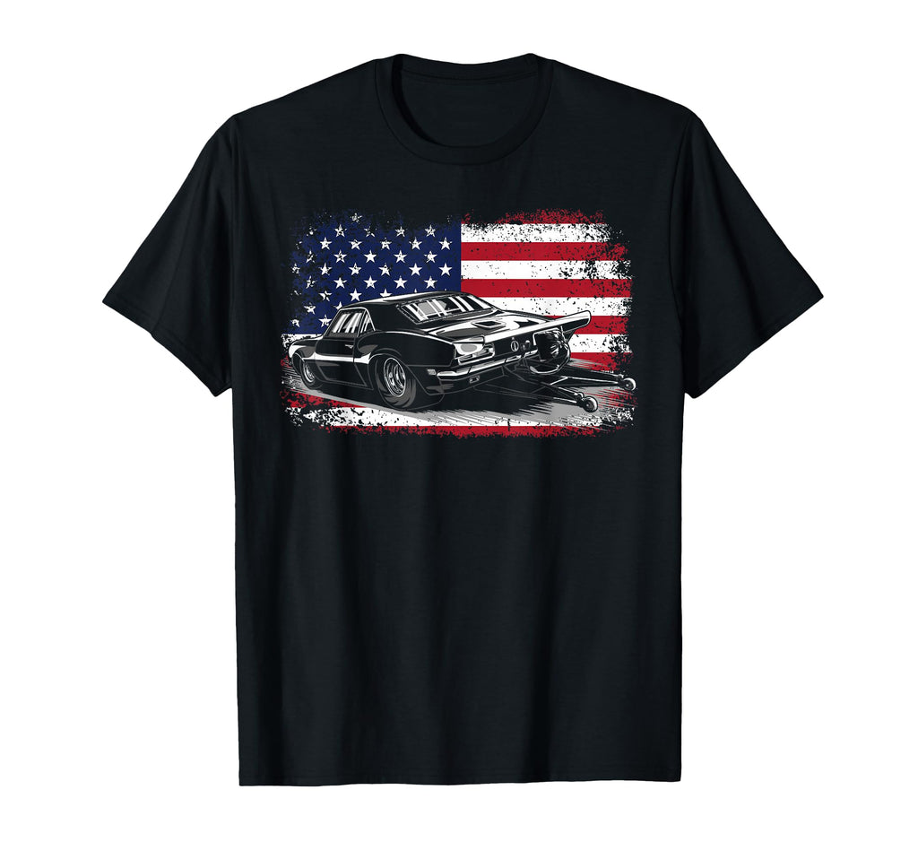 Drag Racing Race Car American Flag T-Shirt - Fun Novelty Design Unisex - T-Shirt, Sweatshirt, Hoodie