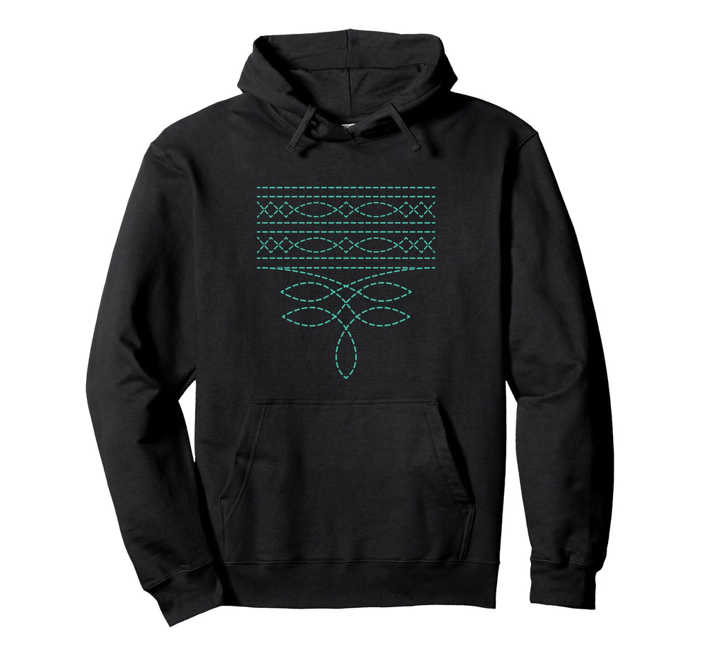 Teal Western Boot Stitch Rodeo Cowgirl Hoodie - Trendy Graphic Men Women - T-Shirt, Sweatshirt, Hoodie