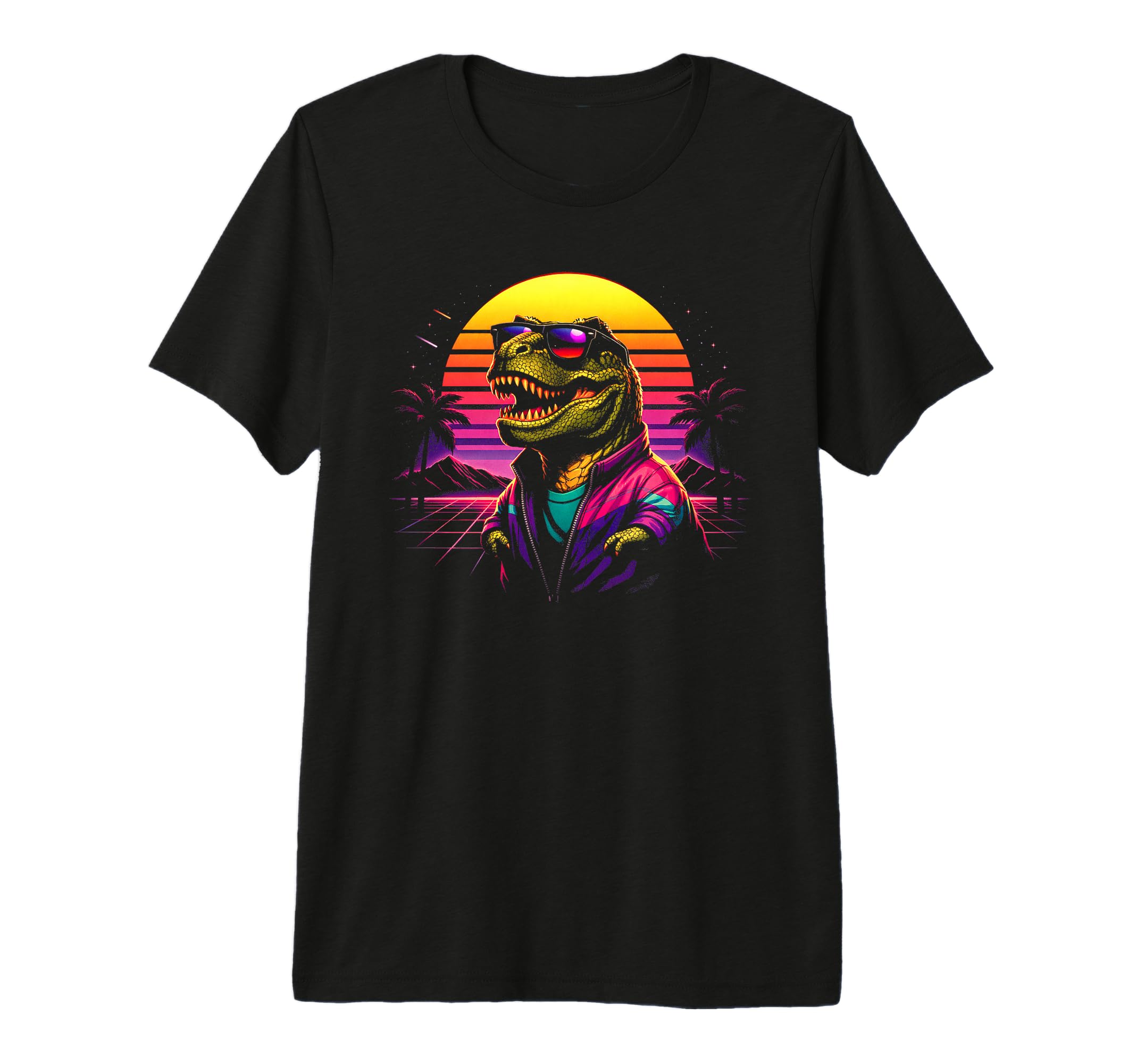 80S Synthwave T Rex Tyrannosaurus T-Shirt - Fun Novelty Design Men Women - T-Shirt, Sweatshirt, Hoodie