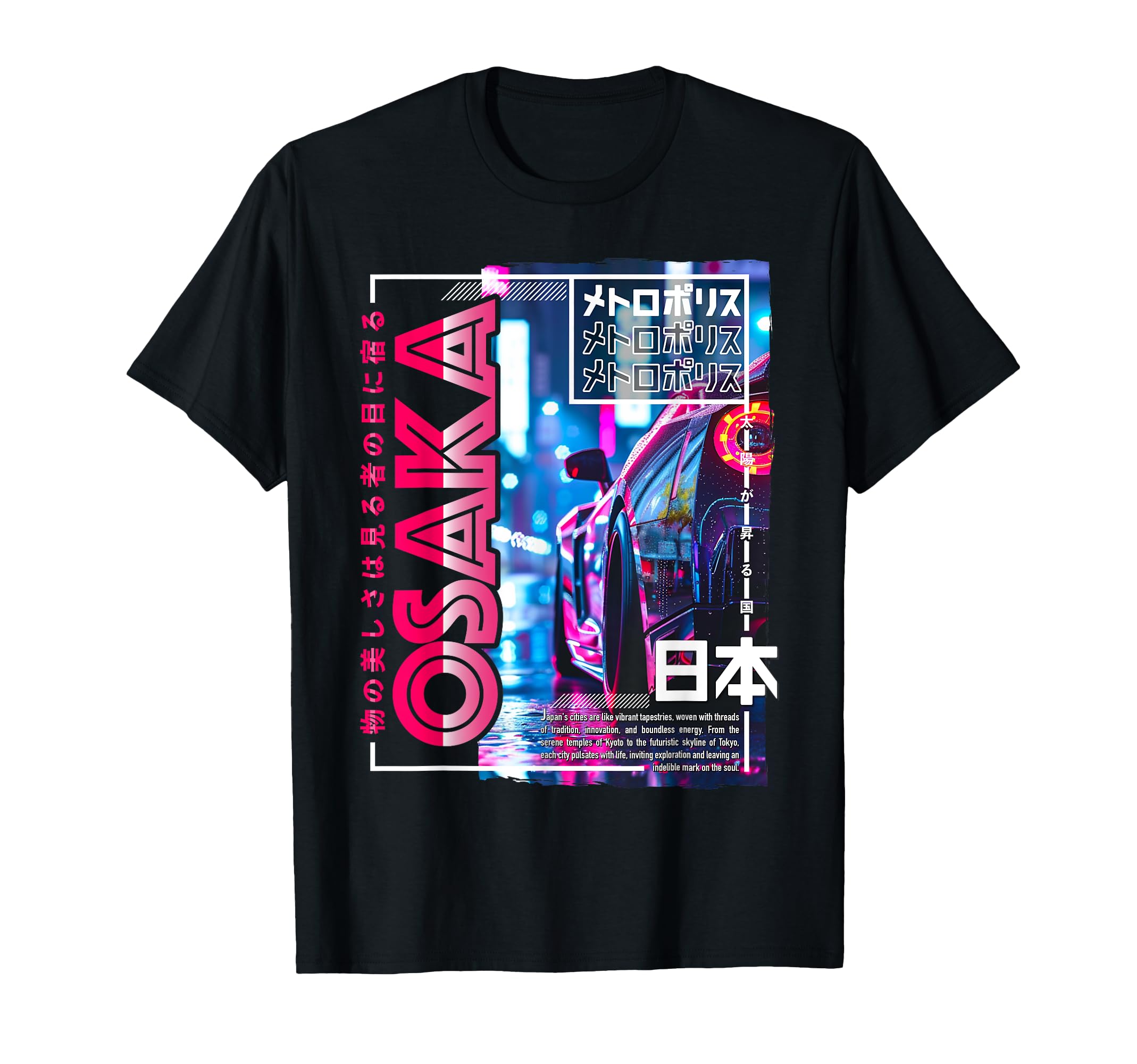Osaka City 80S Synthwave Racing T-Shirt - Casual Everyday Wear Men Women - T-Shirt, Sweatshirt, Hoodie
