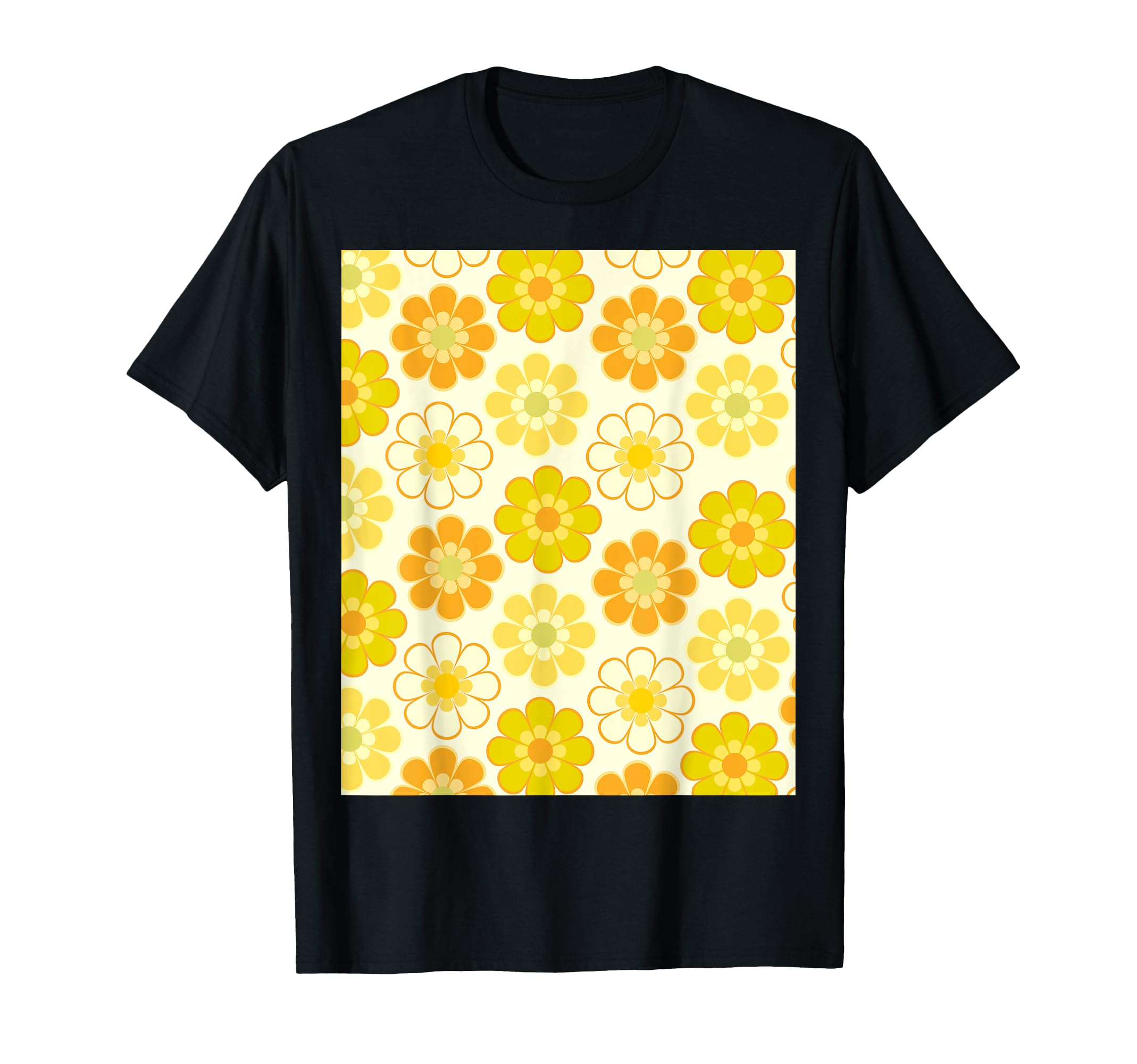 70S Floral Pattern Yellow And T-Shirt - Casual Everyday Wear Men Women - T-Shirt, Sweatshirt, Hoodie