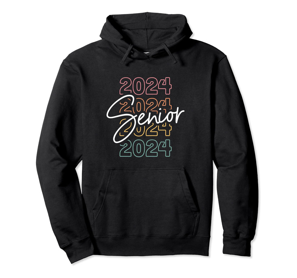 Senior 2024 Stacked Outline Font Hoodie - Aesthetic Graphic for Adults - T-Shirt, Sweatshirt, Hoodie