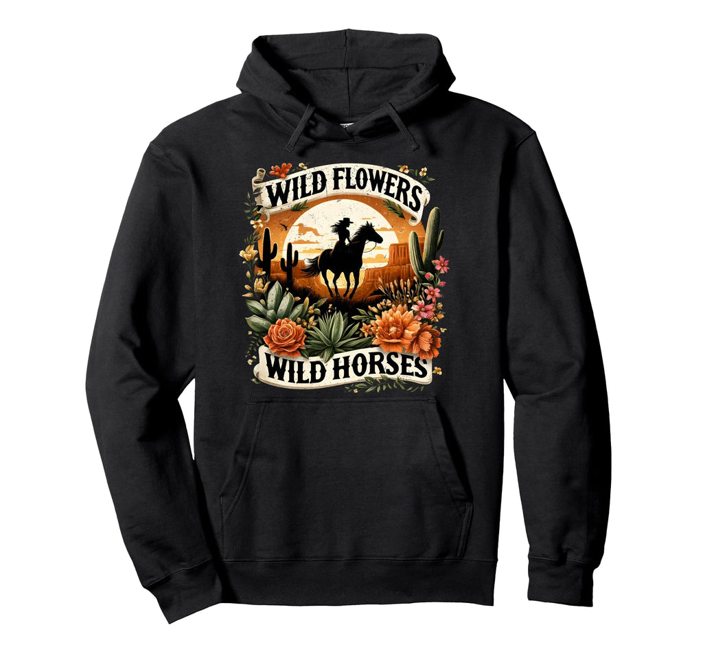 Wild Flowers Cowgirls Riding Horses Hoodie - Trendy Graphic Men Women - T-Shirt, Sweatshirt, Hoodie