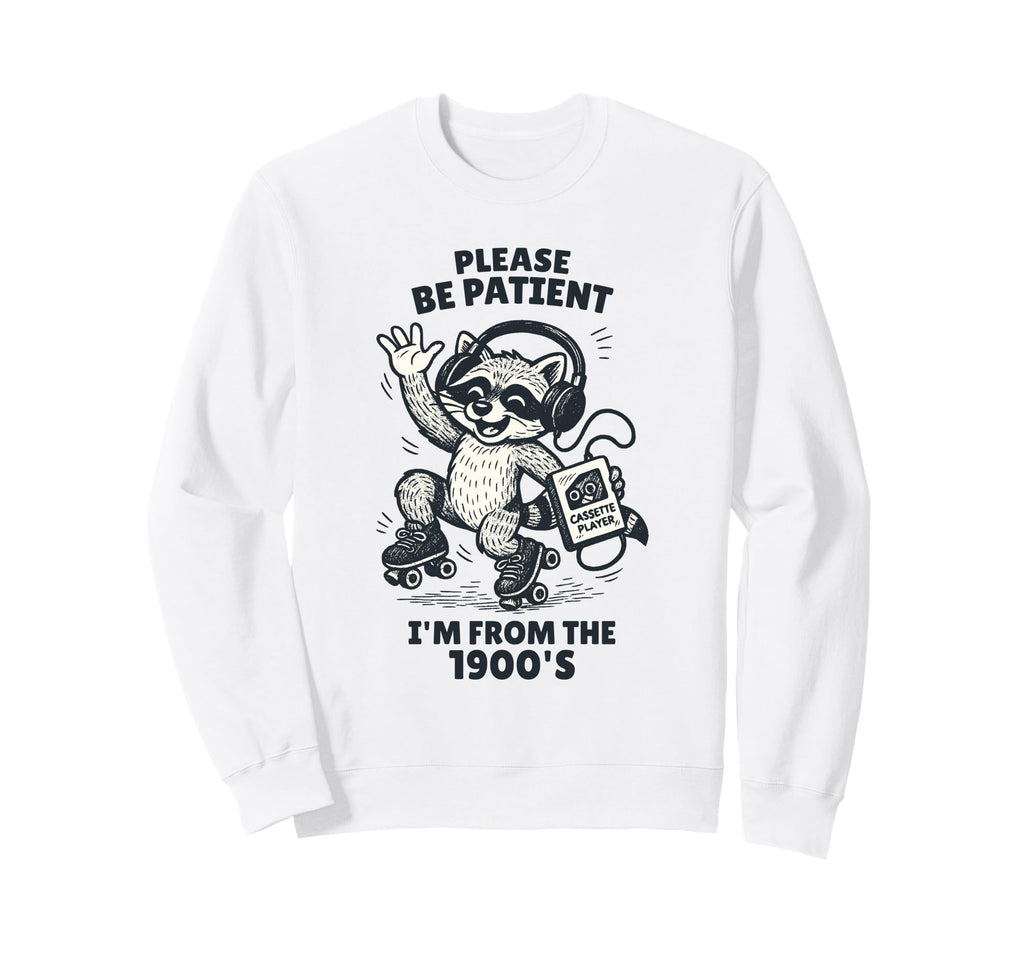 1900S Raccoon Roller Skater Cassette Sweatshirt - Graphic Print for Adults - T-Shirt, Sweatshirt, Hoodie