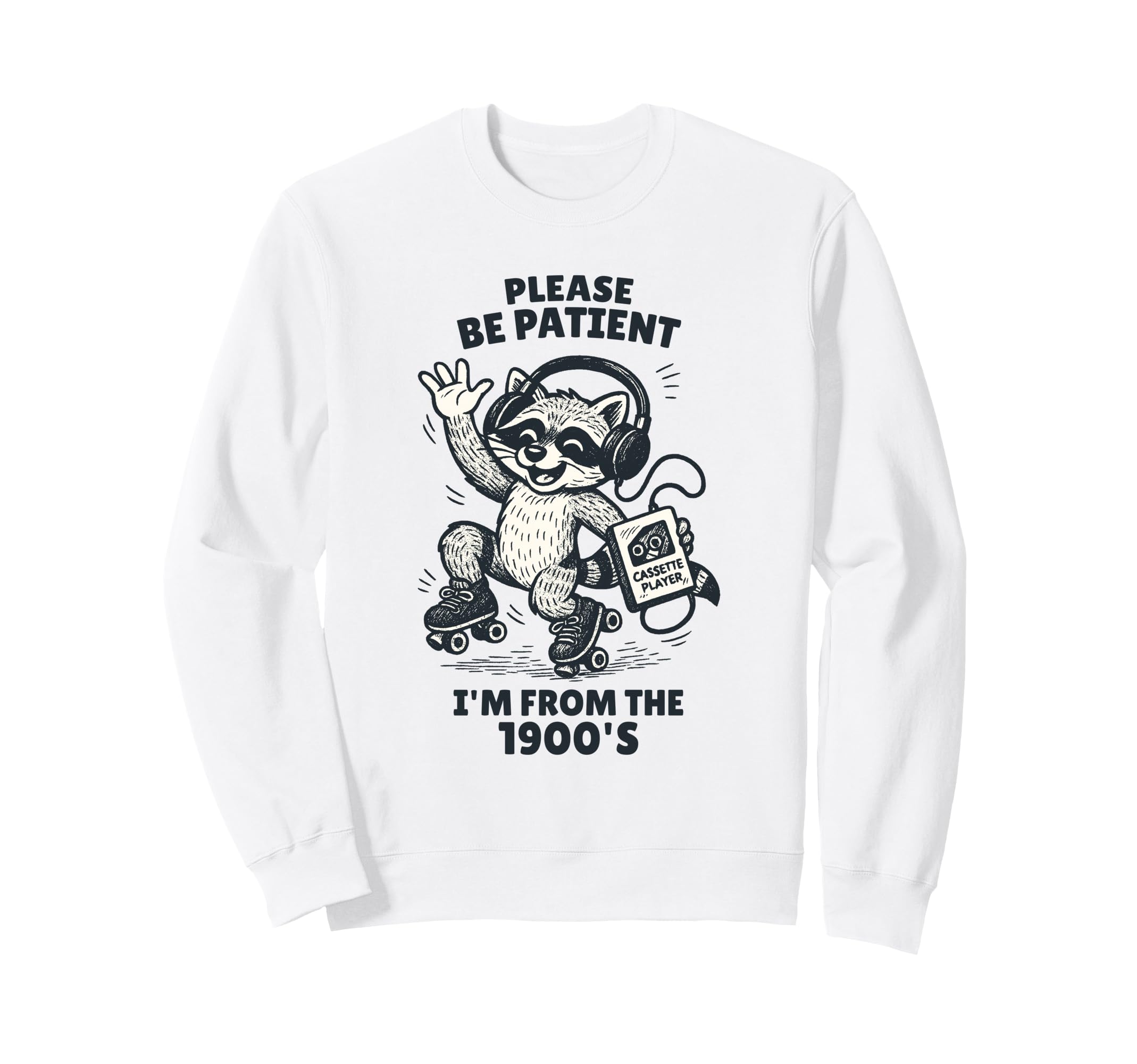 1900S Raccoon Roller Skater Cassette Sweatshirt - Graphic Print for Adults - T-Shirt, Sweatshirt, Hoodie