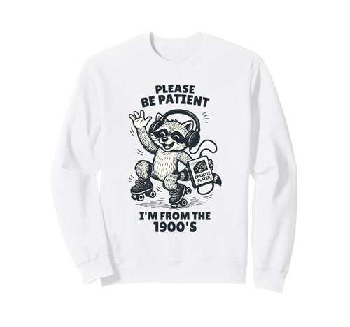 1900S Raccoon Roller Skater Cassette Sweatshirt - Graphic Print for Adults - T-Shirt, Sweatshirt, Hoodie