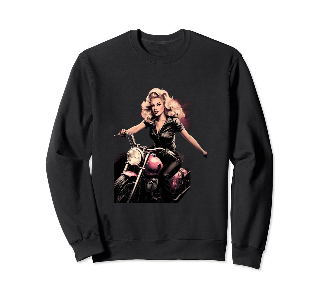 Pinup Biker 1940S Motorcycle Riding Sweatshirt - Unique Graphic Unisex - T-Shirt, Sweatshirt, Hoodie
