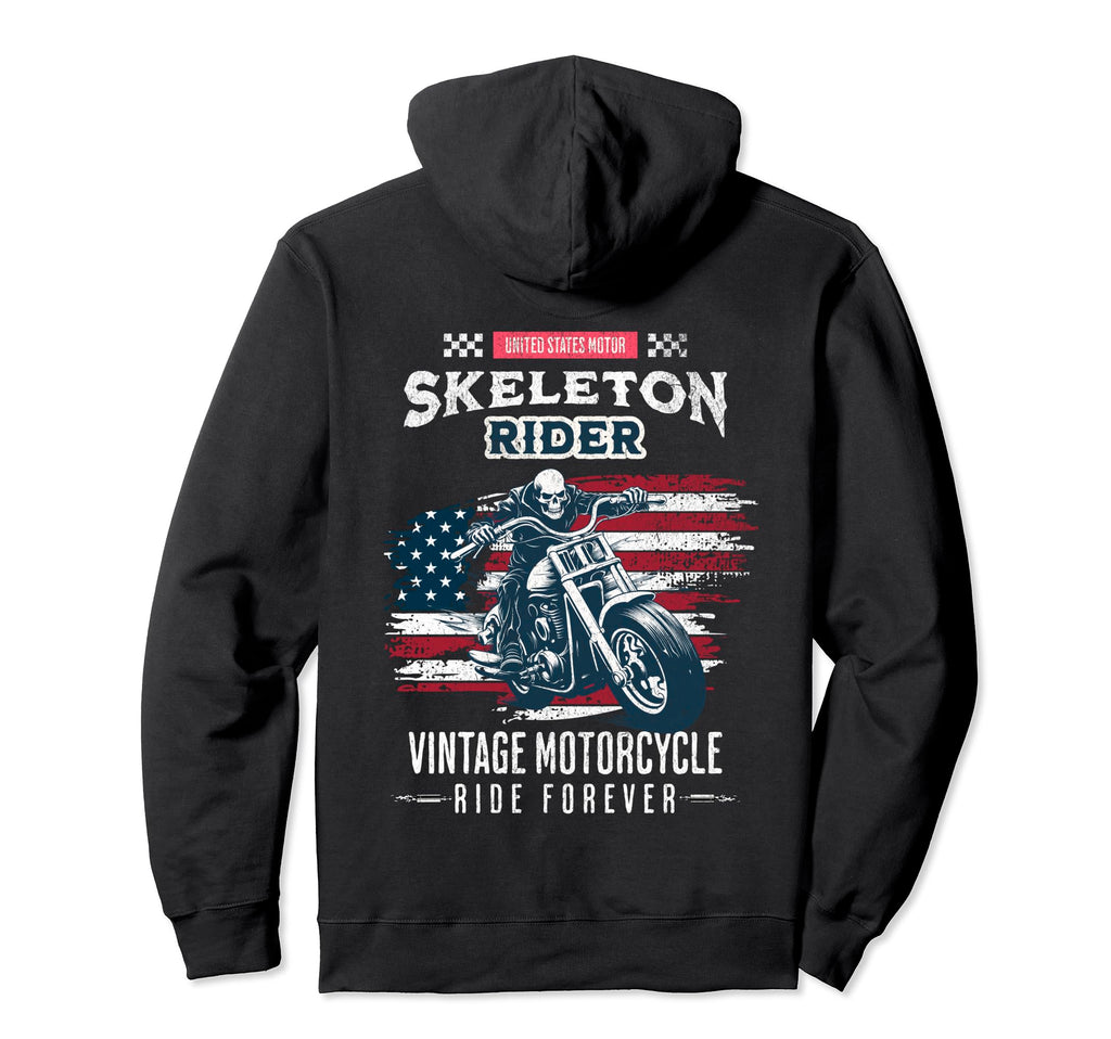 Mens Skeleton Rider Artwork Motorcycle Usa Hoodie - Trendy Graphic Unisex - T-Shirt, Sweatshirt, Hoodie
