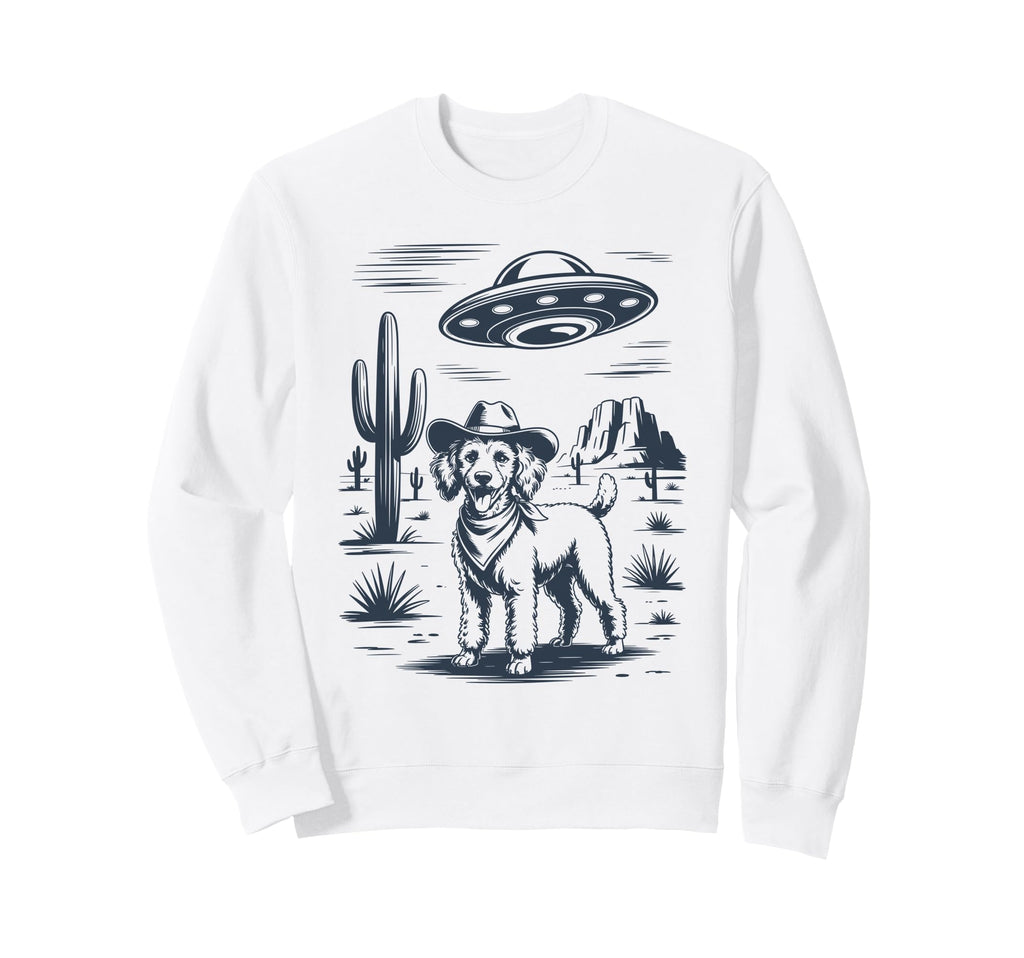Cowboy Poodle Ufo Funny Western Dog Sweatshirt - Custom Art Print Unisex - T-Shirt, Sweatshirt, Hoodie